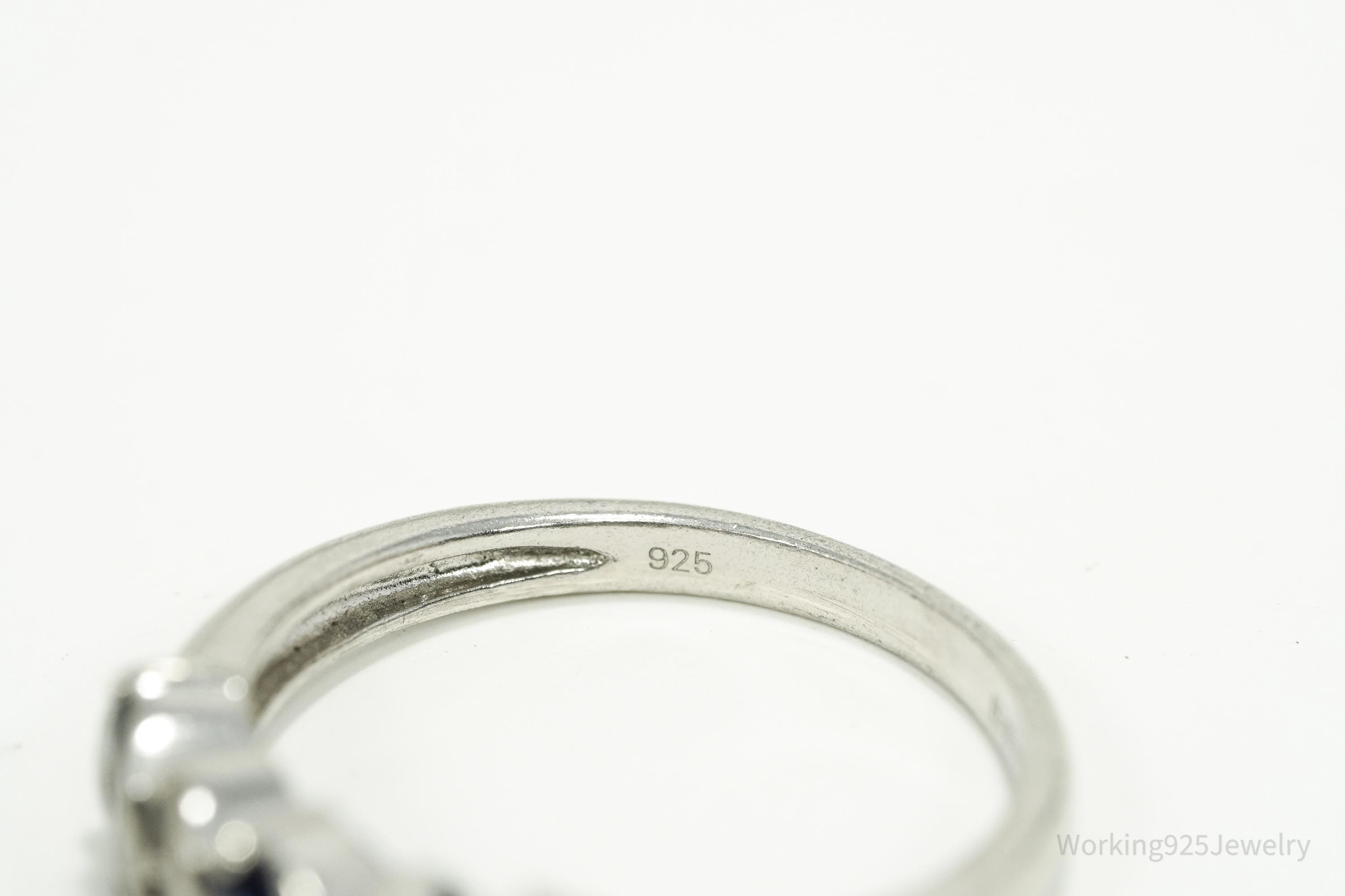 Vintage Lab Sapphire & White Topaz Sterling Silver Ring - Size 7