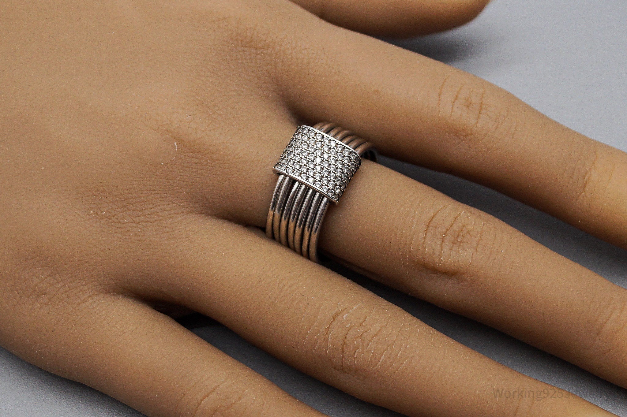 Vintage Cubic Zirconia Sterling Silver Band Ring - Size 10.25