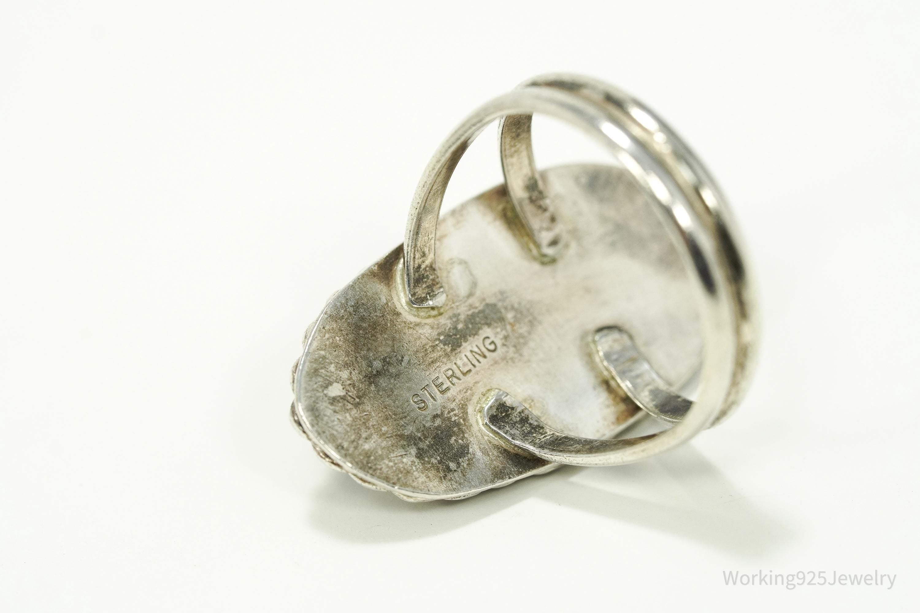 Vintage Handmade Native American Agate Sterling Silver Ring - SZ 8