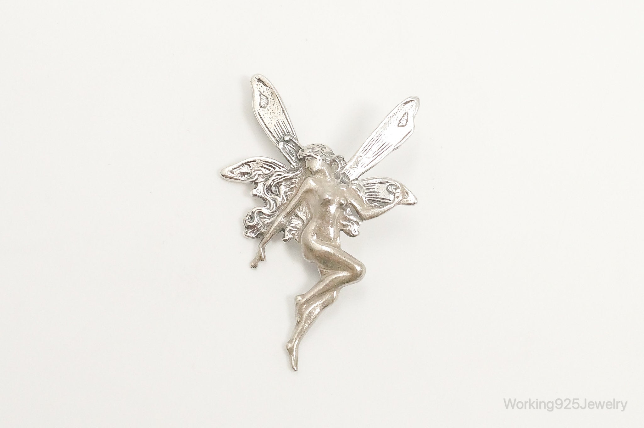 Vintage Fairy In Flight Sterling Silver Brooch Pin