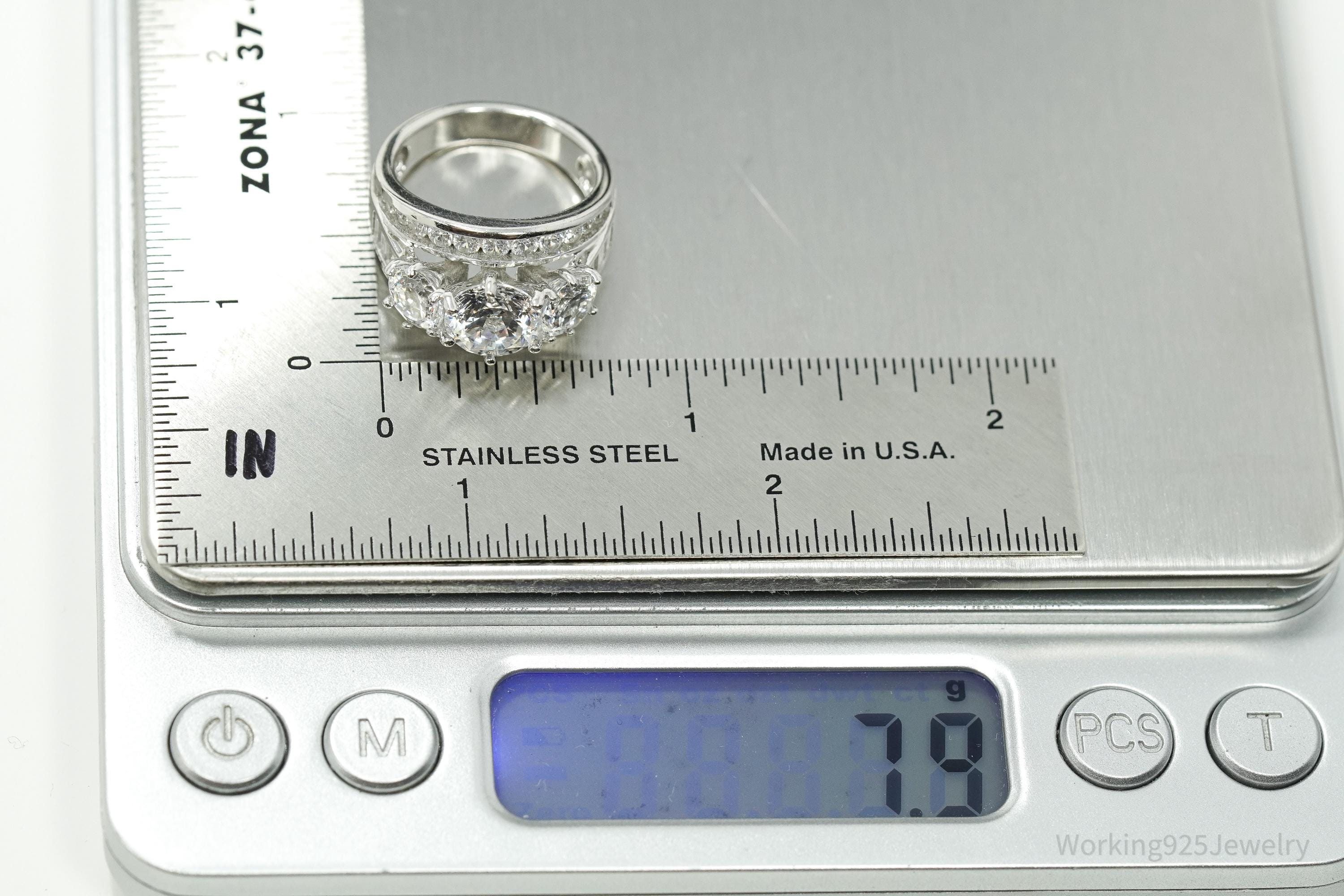 Vintage Cubic Zirconia Platinum Clad Sterling Silver Ring - Size 6.25
