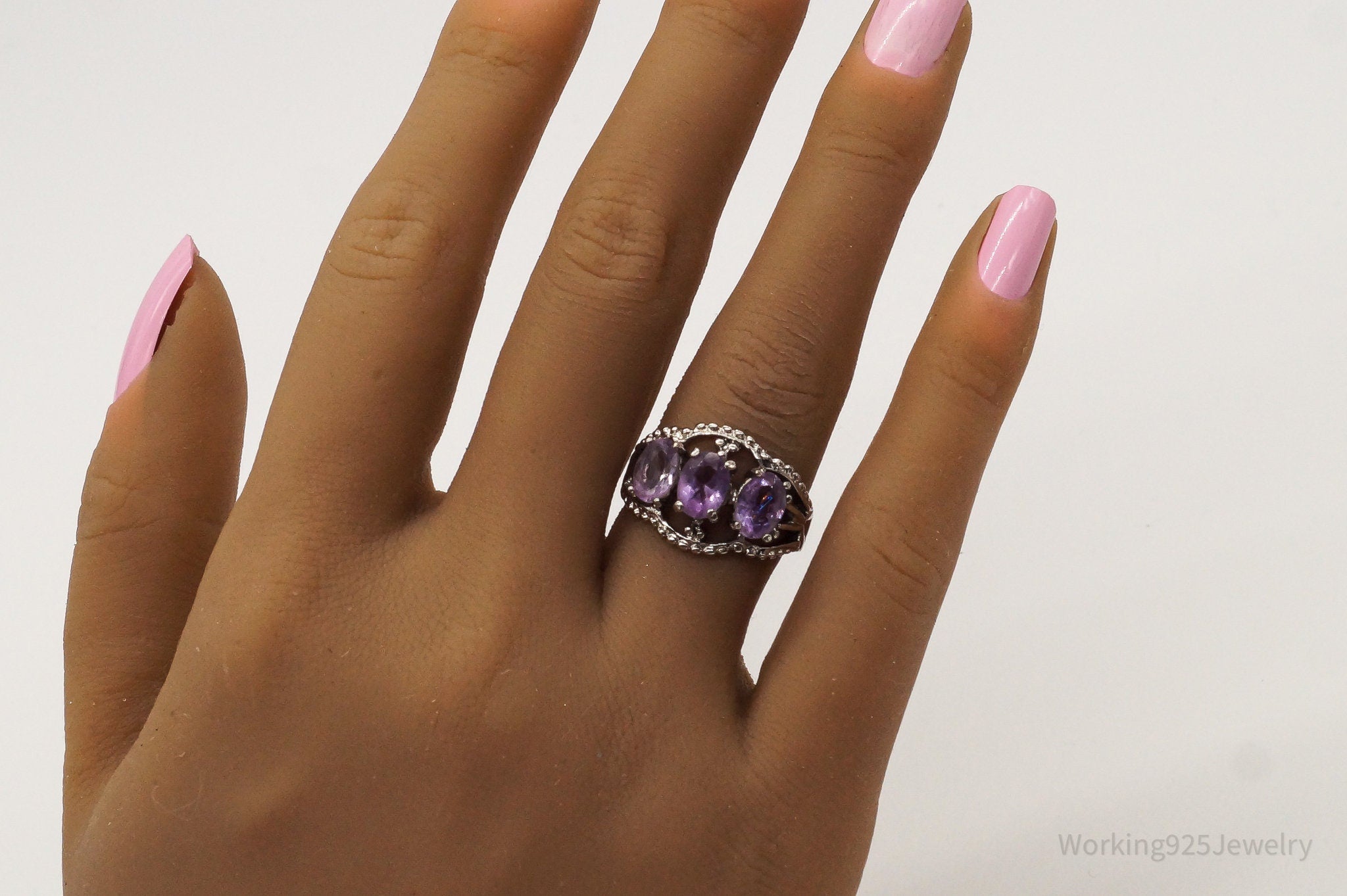 Vintage Seta Amethyst Sterling Silver Ring - Size 7.25