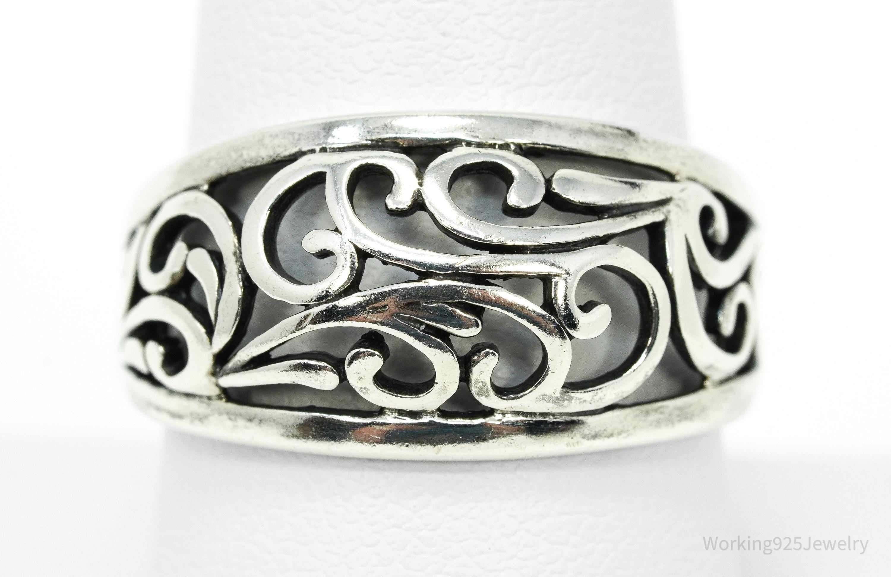 Vintage Wave Swirls Sterling Silver Ring - Size 8.75