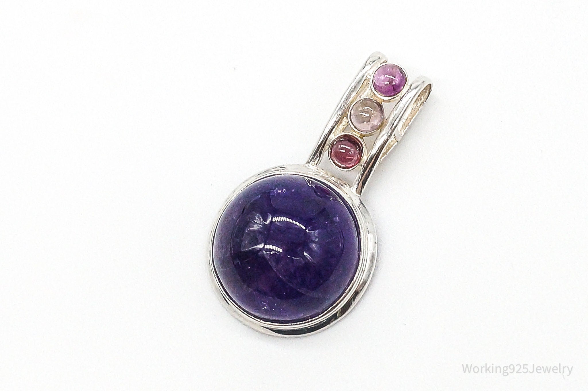 Vintage Large Purple Amethyst Multi Gem Sterling Silver Pendant