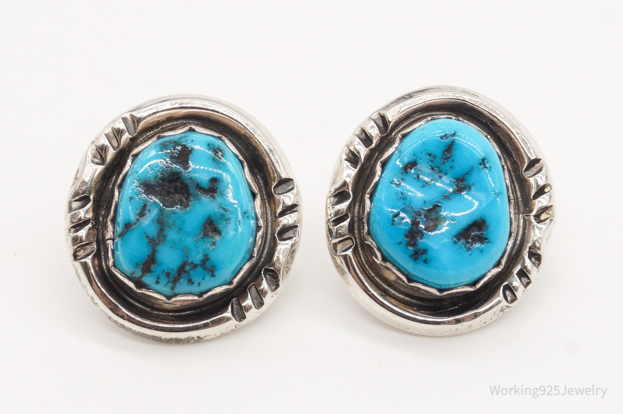 Vintage Native American RB Turquoise Sterling Silver Earrings