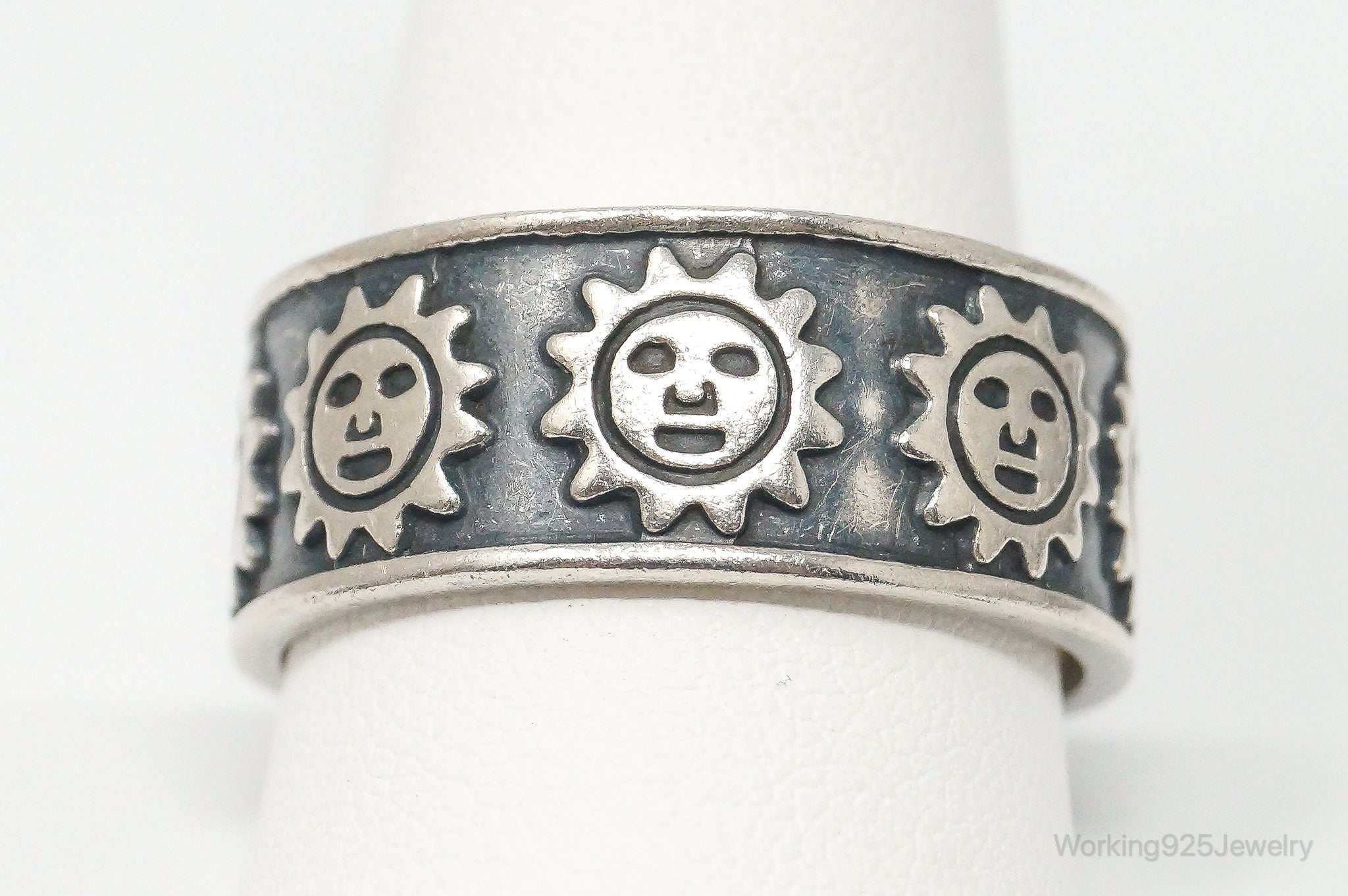 Vintage Mexico Sun Sterling Silver Band Ring - Size 12.75