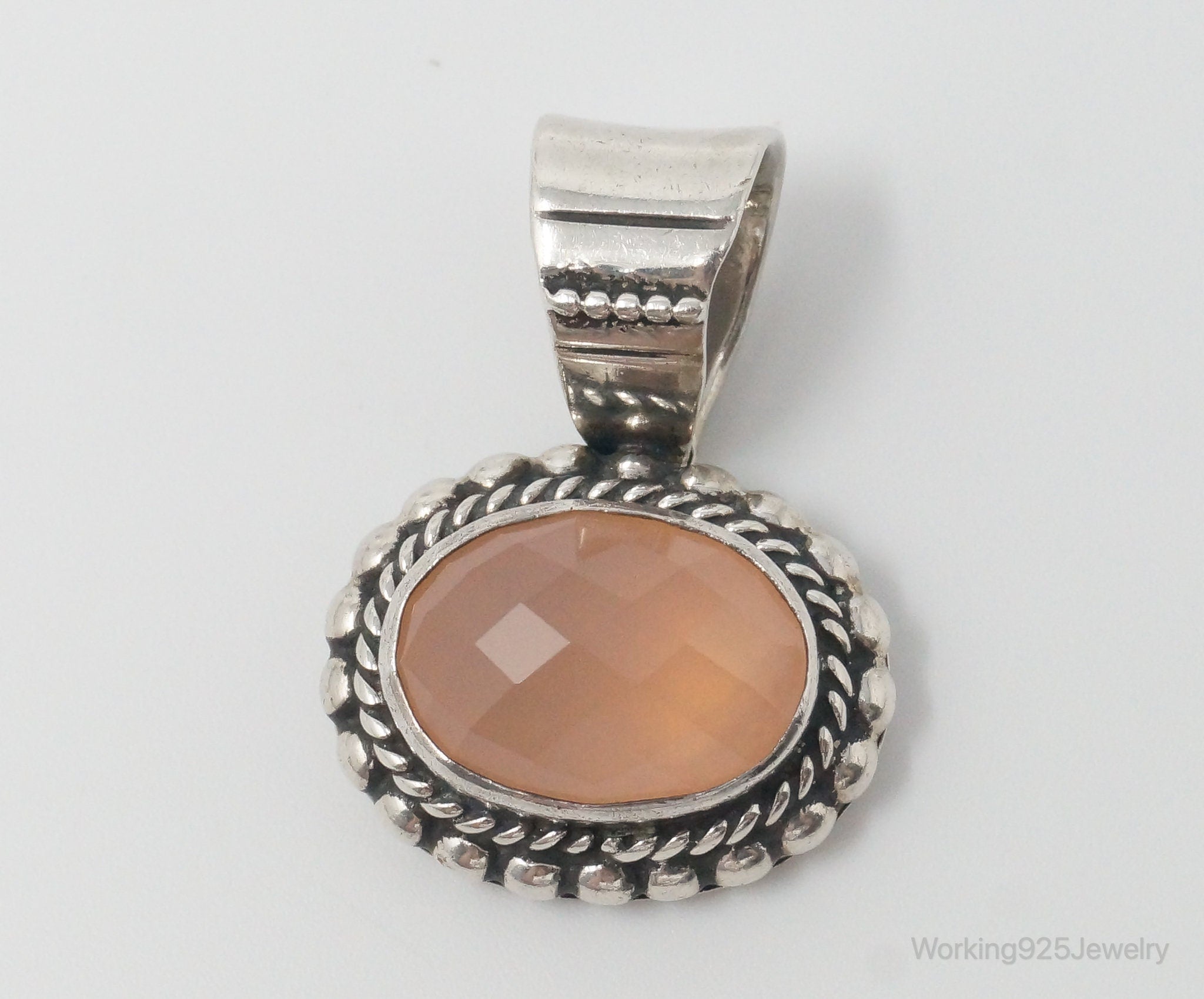 Vintage Native American Peach Chalcedony Sterling Silver Necklace Pendant