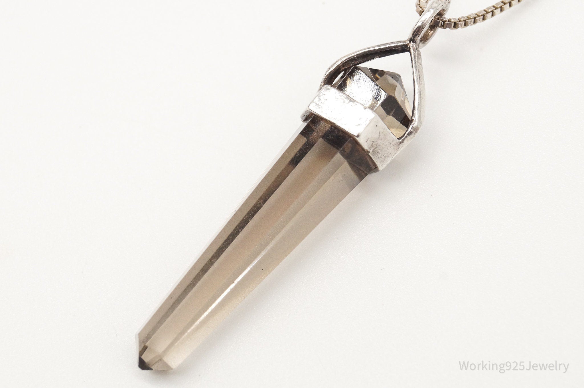 Vintage Large Smoky Topaz Sterling Silver Necklace