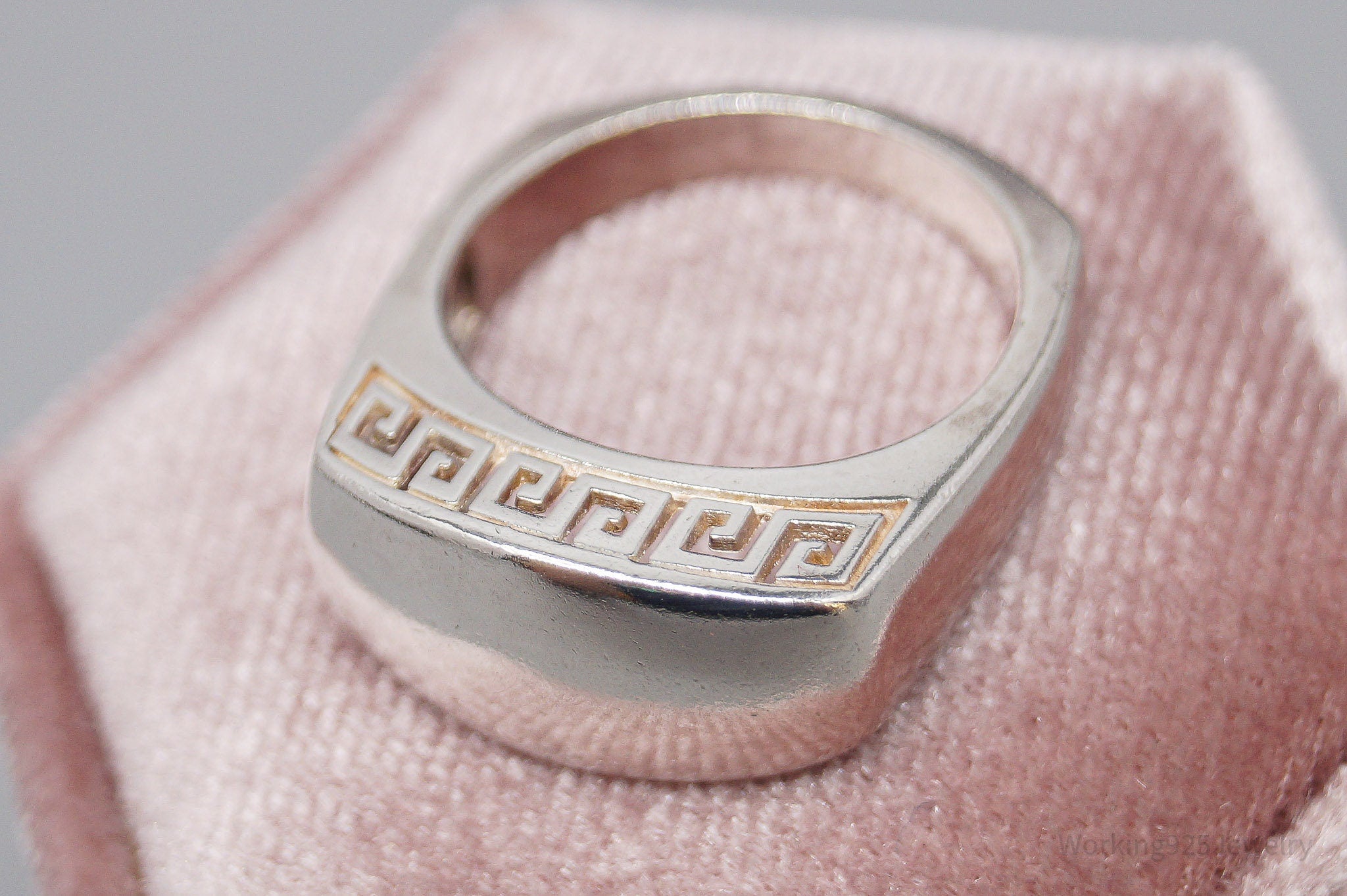 Vintage Greek Key 999 Silver Band Ring - Size 6