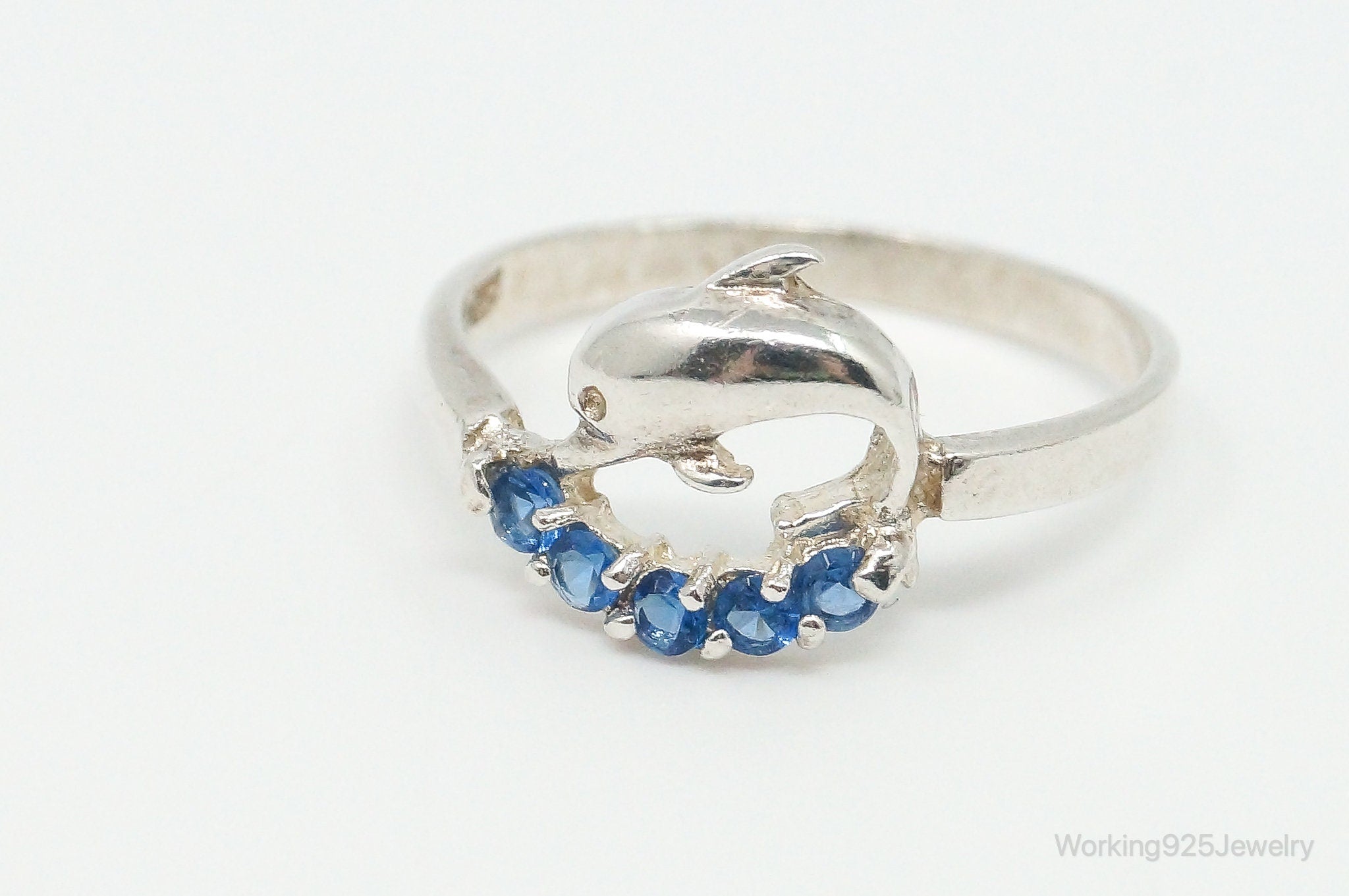 Blue Topaz Dolphin Sterling Silver Ring - Size 6.5