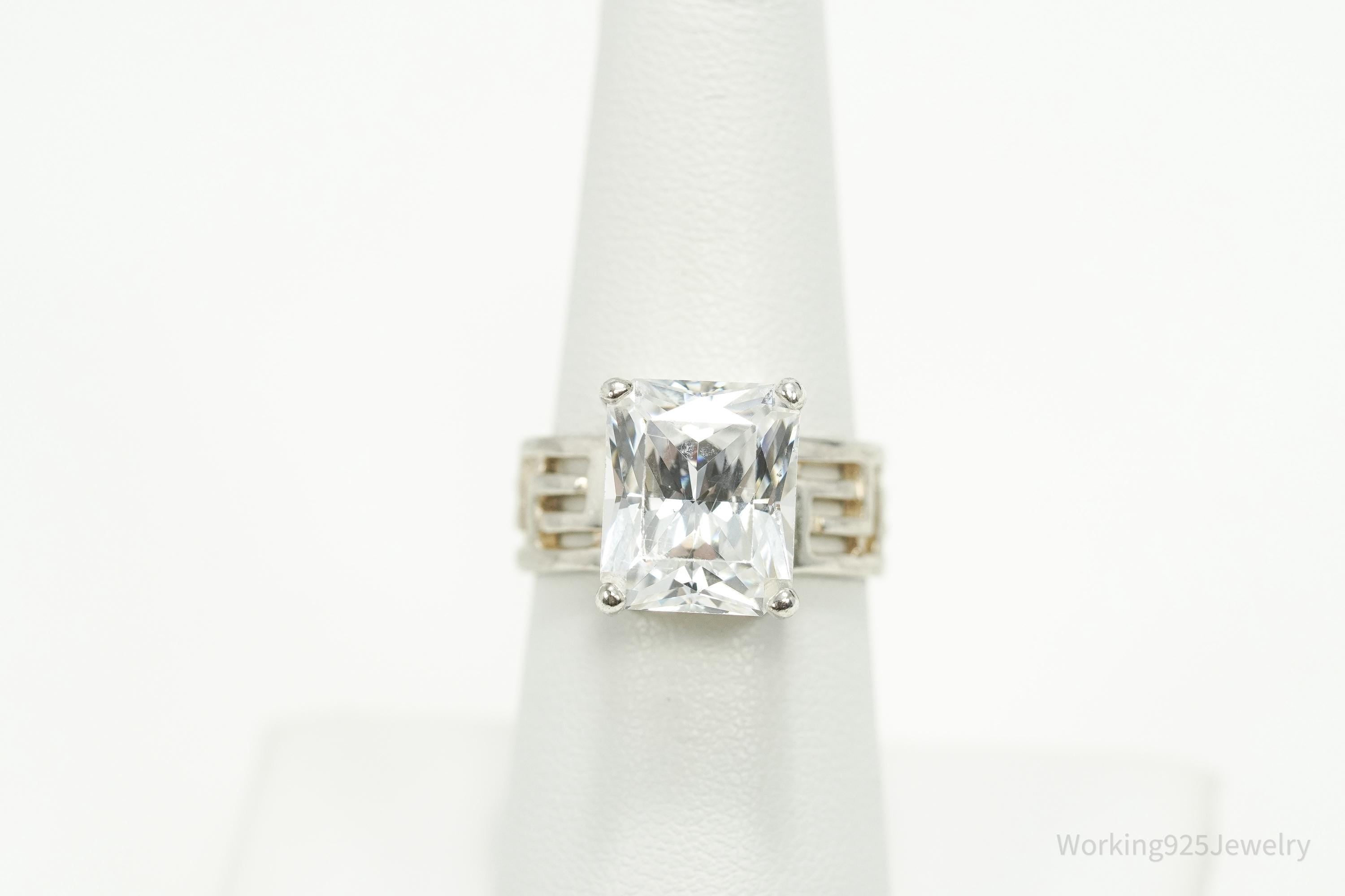 Vintage Large Diamonique Cubic Zirconia Sterling Silver Ring - Size 7.25