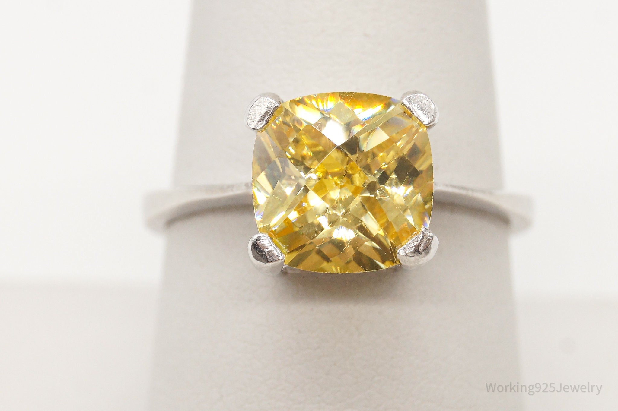 Vintage Yellow Cubic Zirconia Sterling Silver Ring- Size 8