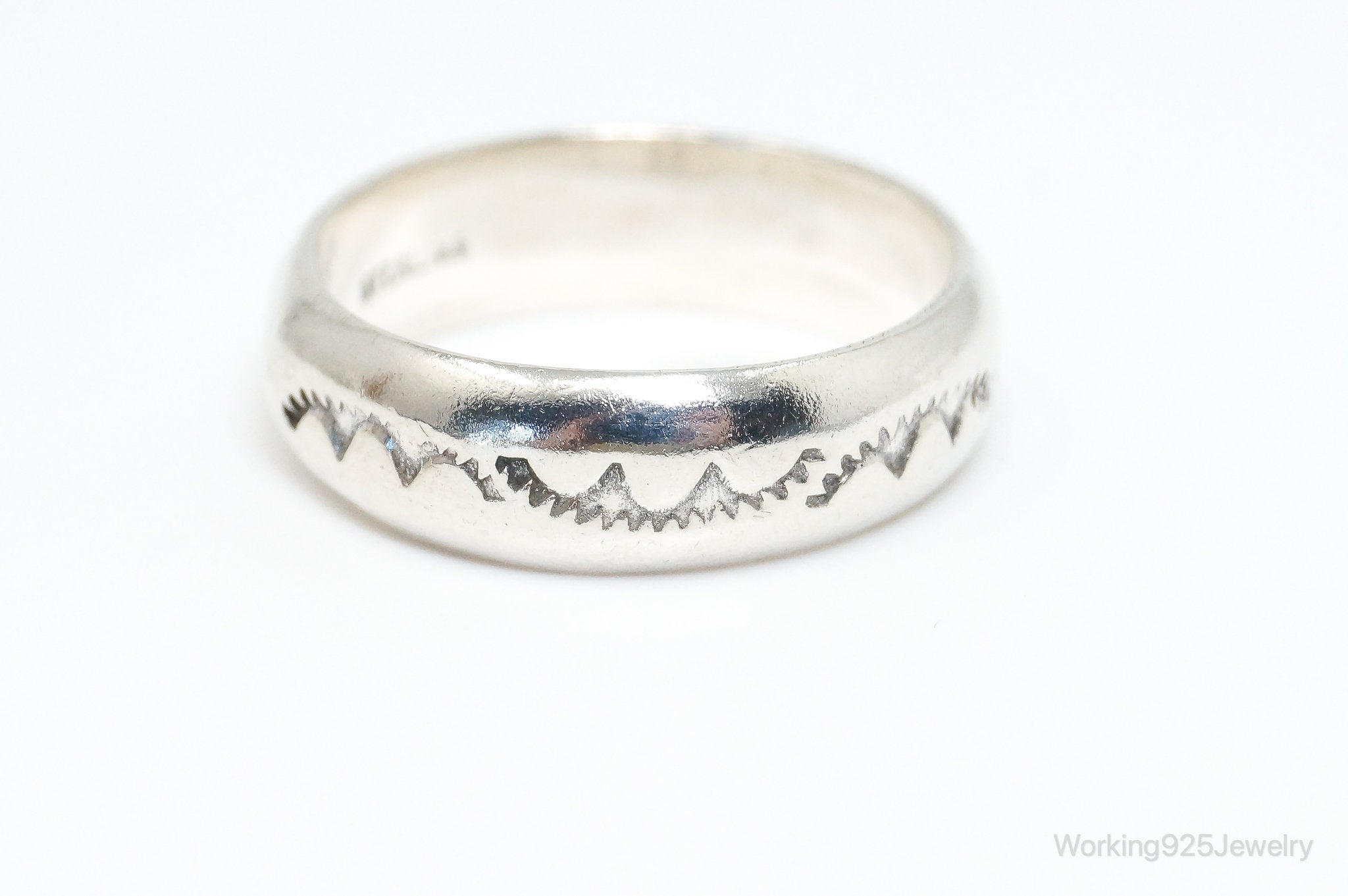 Vintage Native American LG Symbols Stamp Sterling Silver Band Ring SZ 7.75