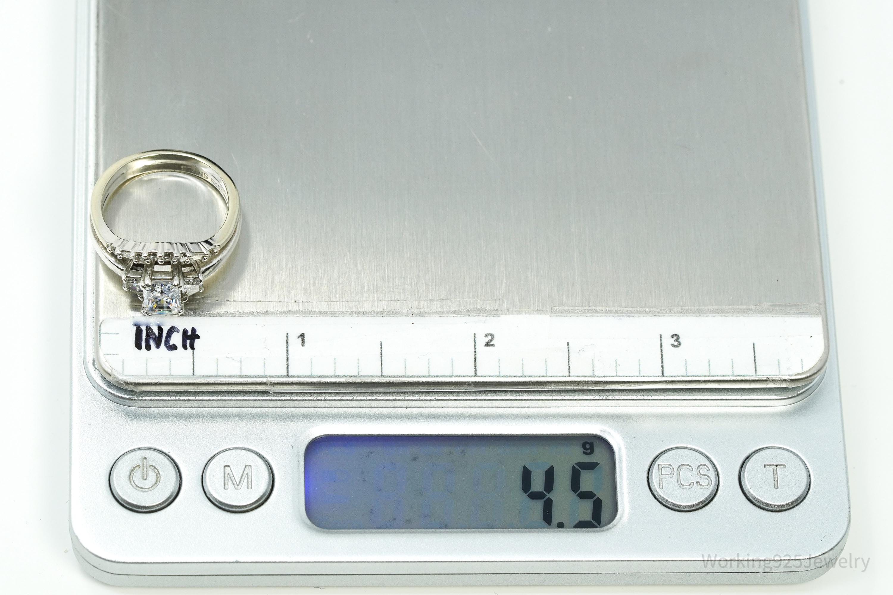 Vintage Cubic Zirconia With Bottom Row Diamond Sterling Silver Ring - Size 6.75