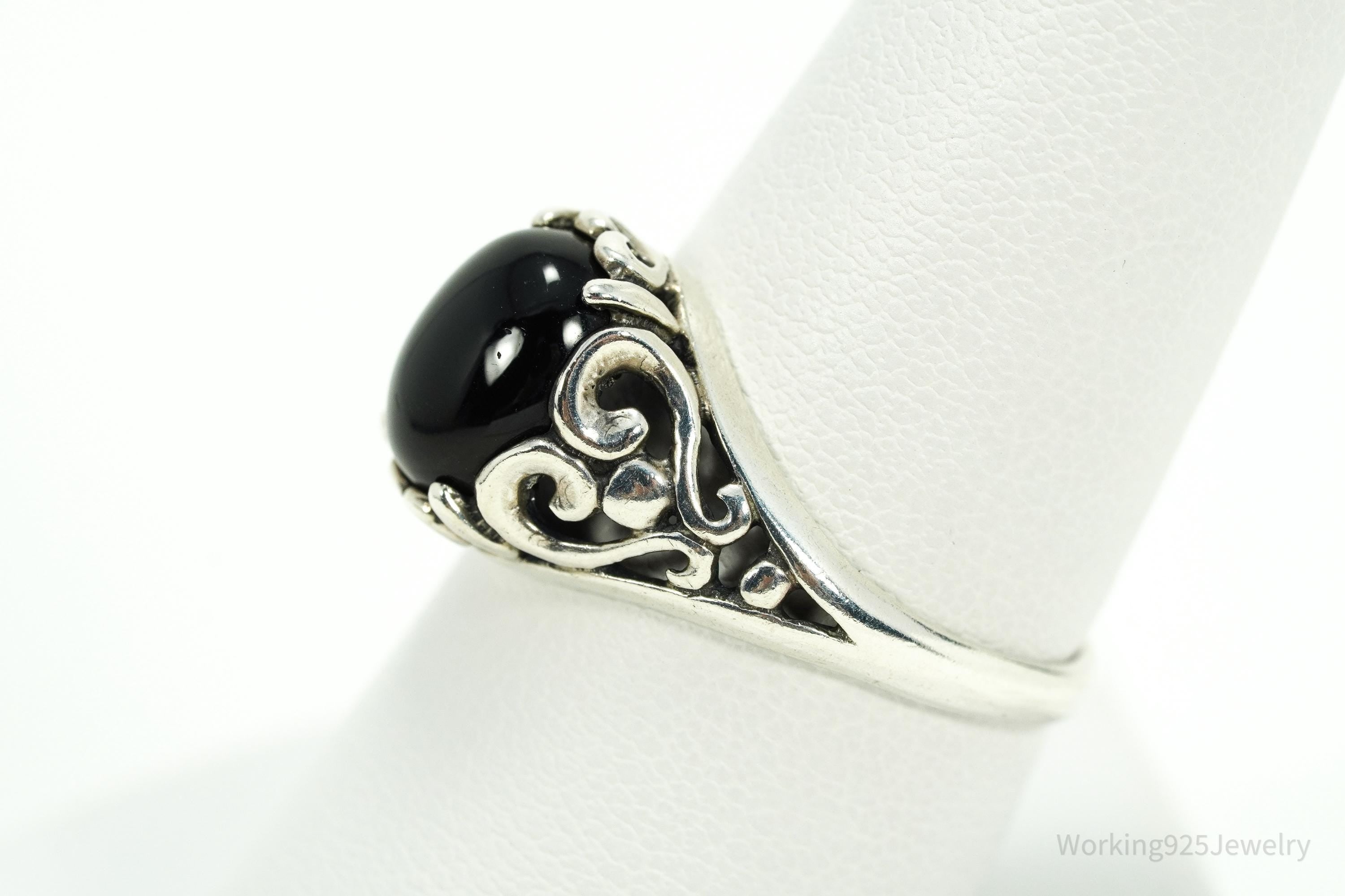 Vintage Designer Kabana Black Onyx Sterling Silver Ring - Size 8.25