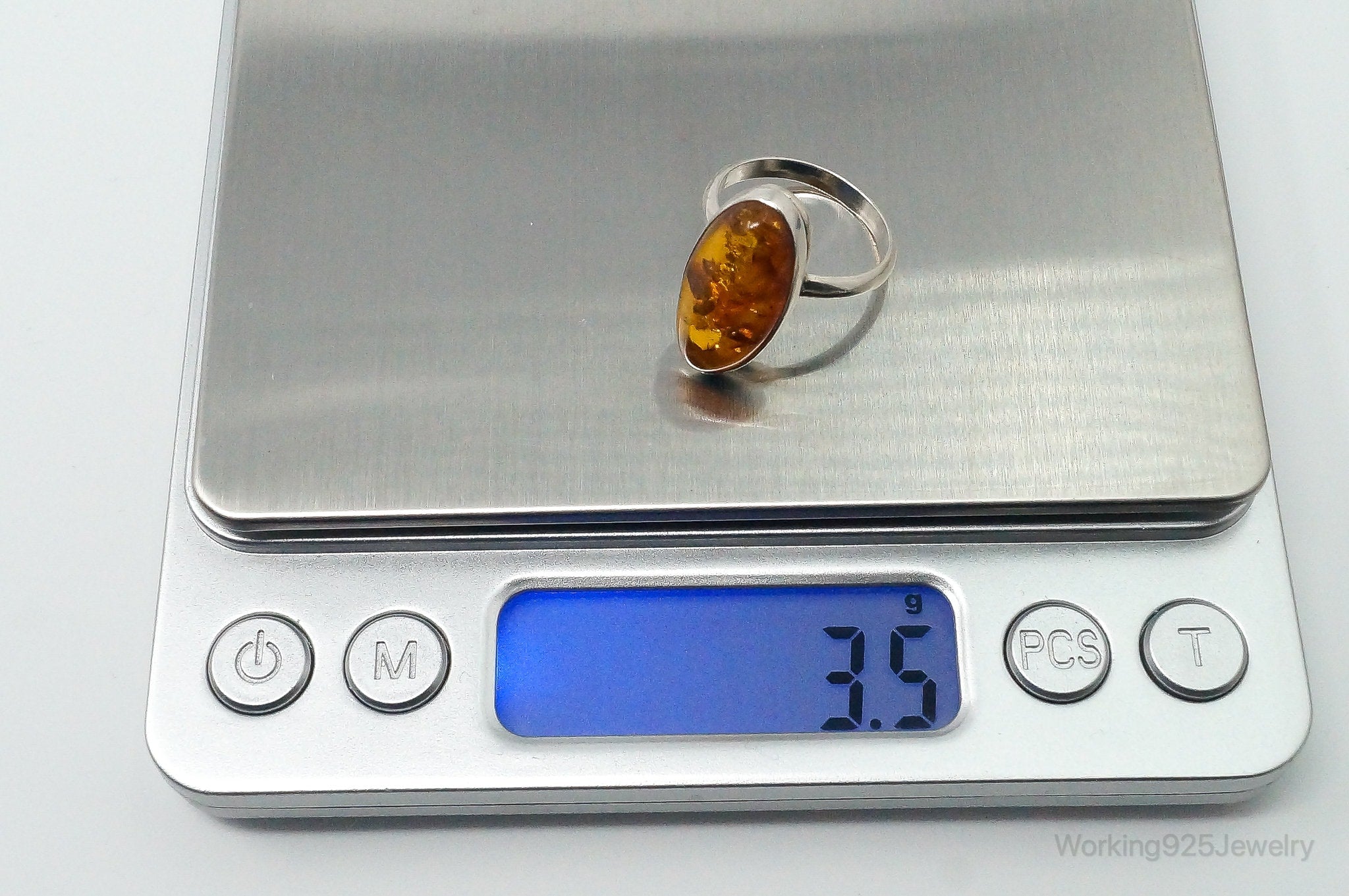 Vintage Large Baltic Amber Sterling Silver Ring - Size 6.25