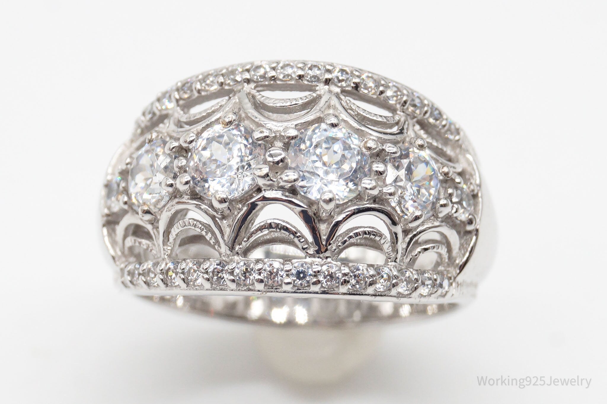 Vintage Designer Tacori IV Cubic Zirconia Sterling Silver Ring - Size 7