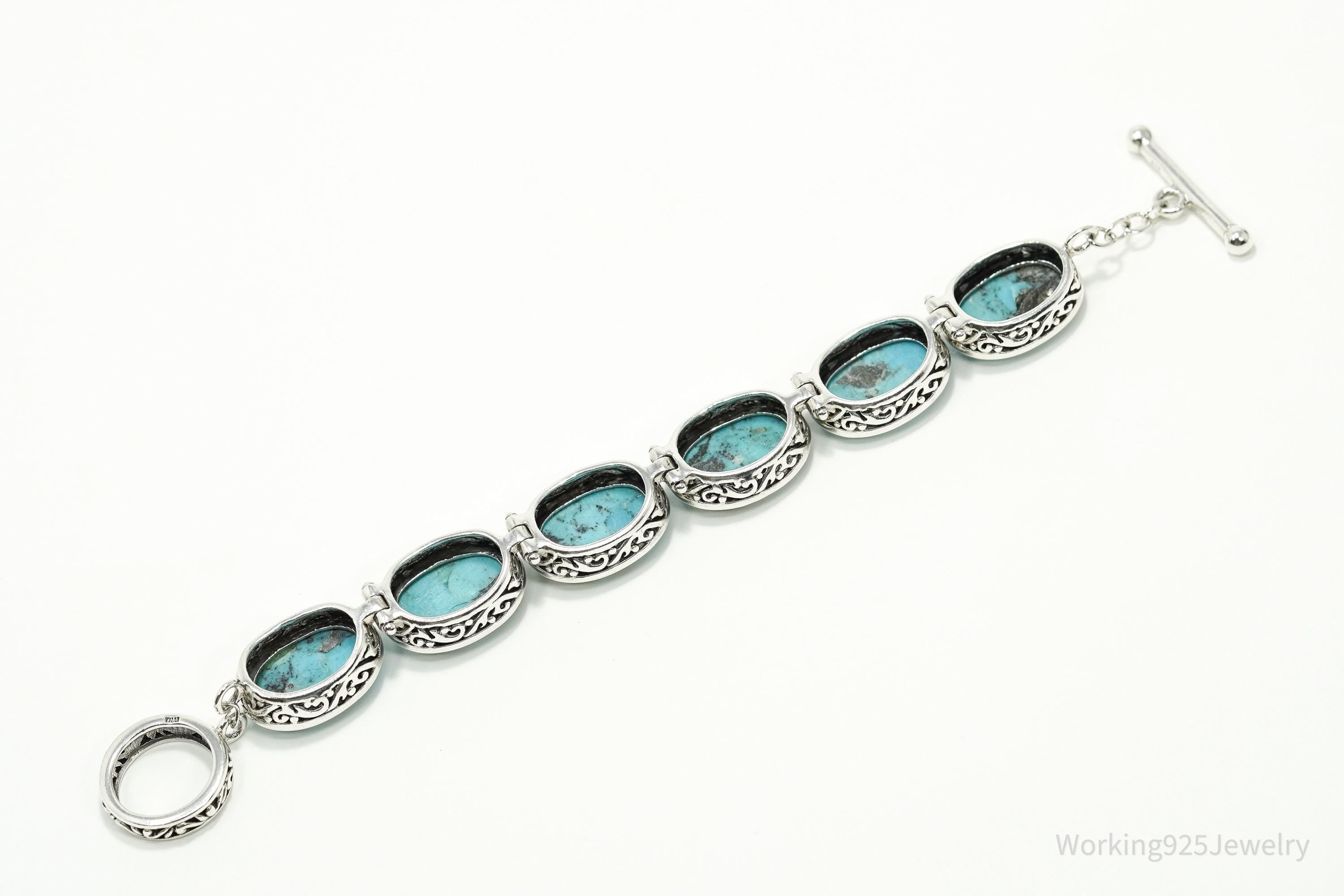 Vintage NK Big Blue Turquoise Sterling Silver Southwestern Toggle Bracelet 7.5"
