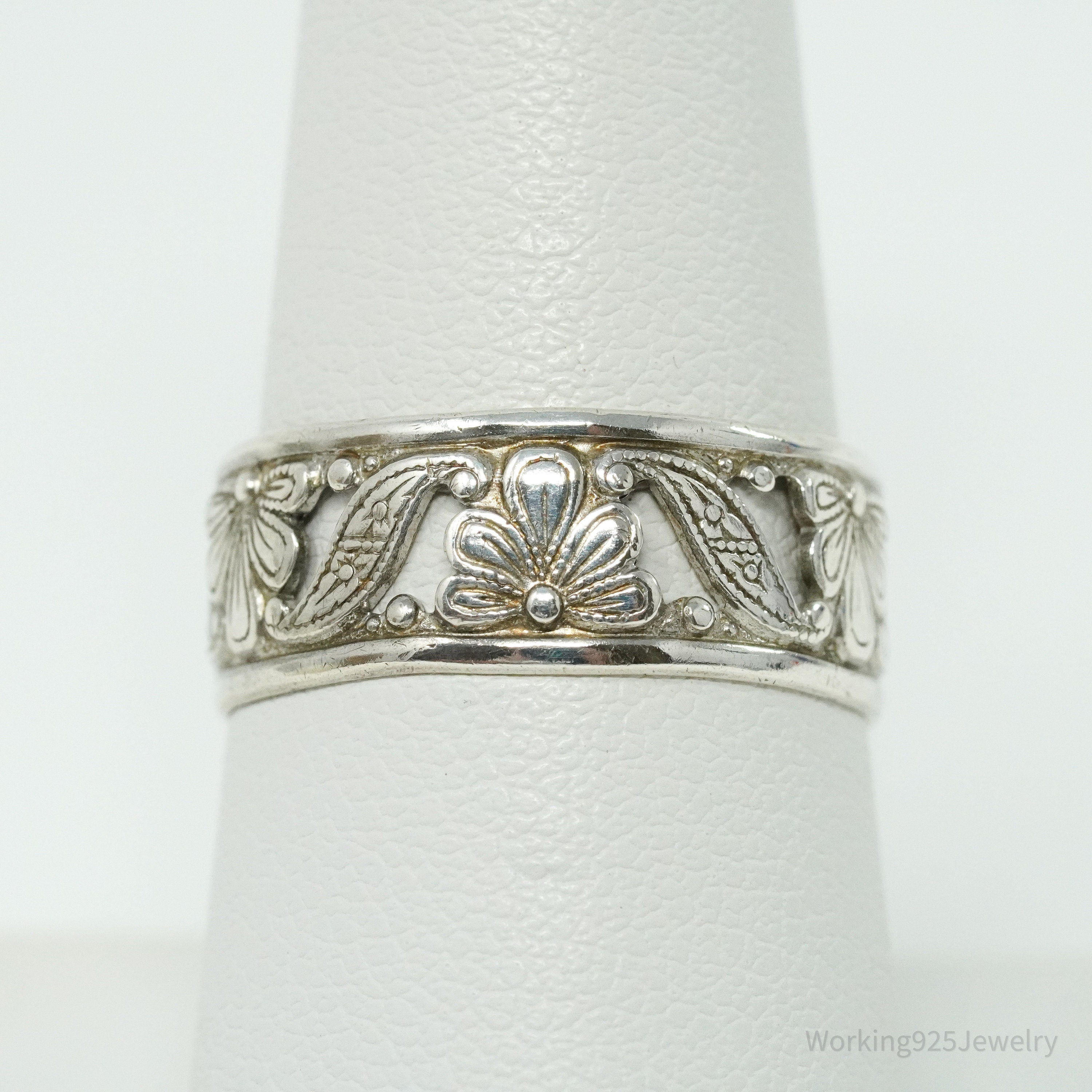 Antique Art Deco Sterling Silver Band Ring - Size 8.25