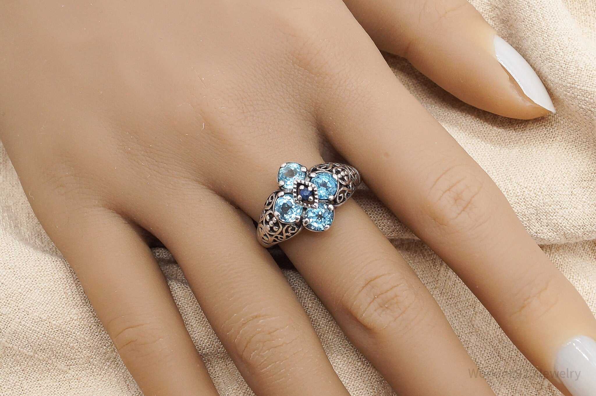 Vintage CNA Blue Topaz Sapphire Sterling Silver Ring - Size 10