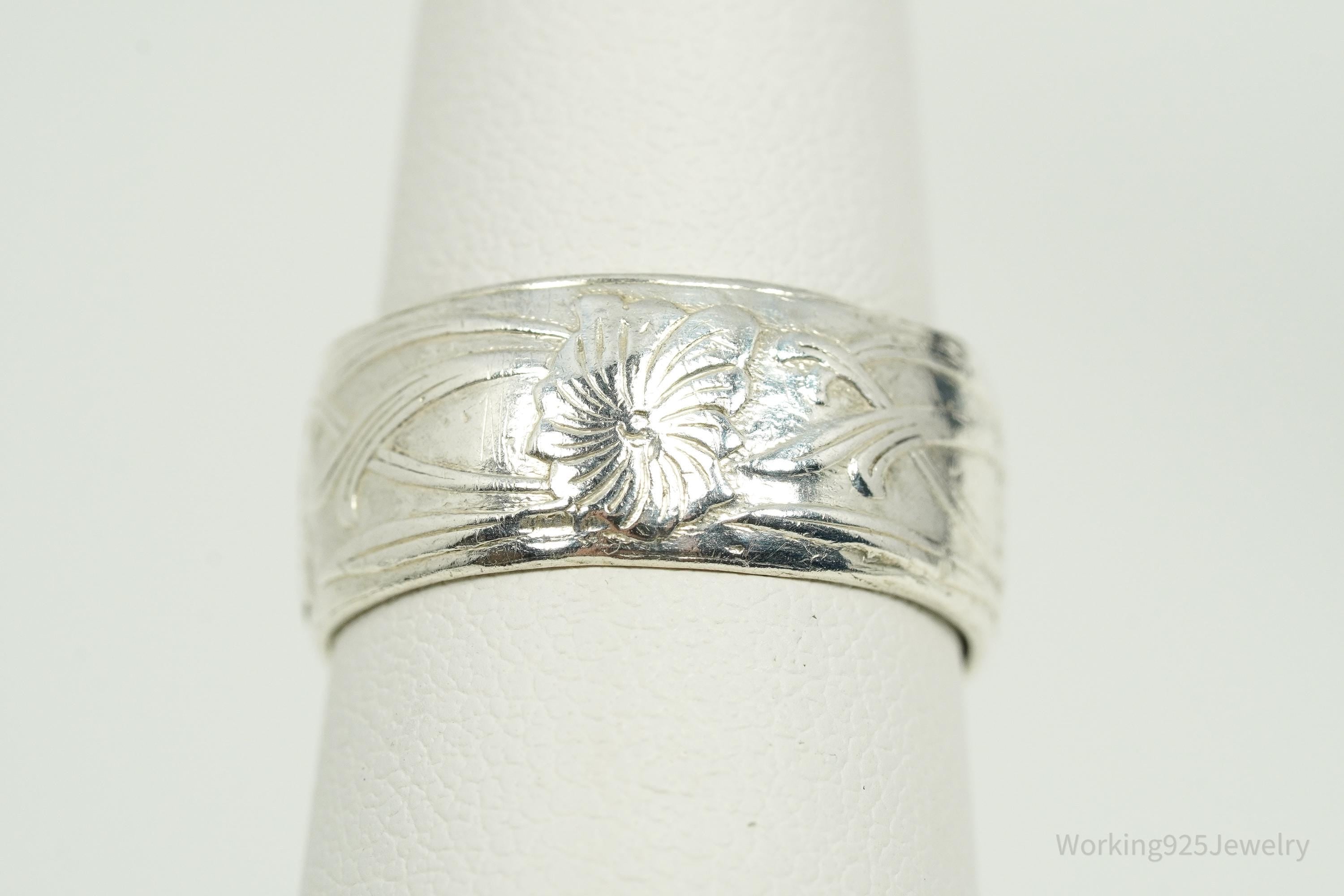 Antique Art Nouveau Style Sterling Silver Band Ring - Size 5.75