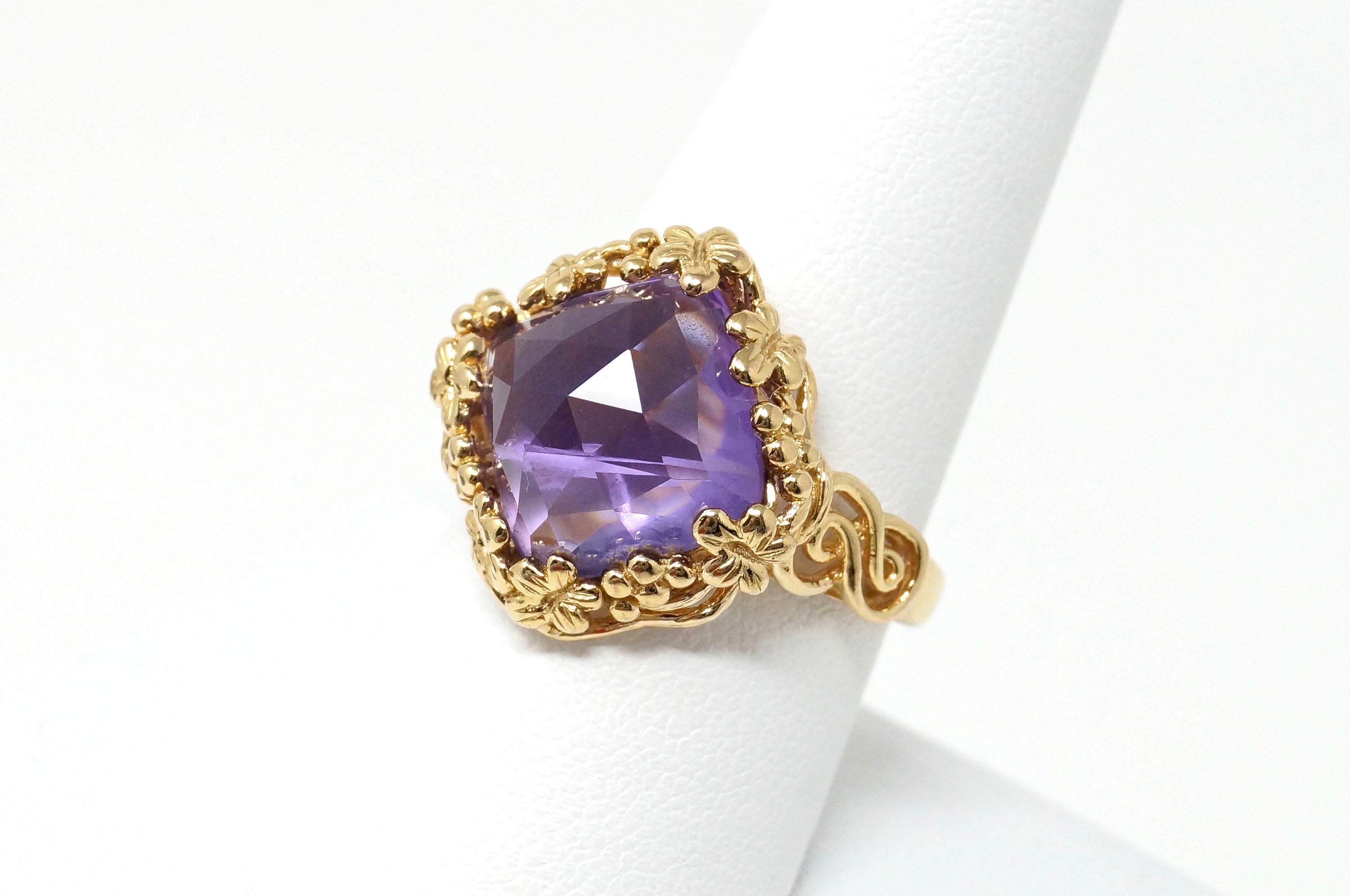 Vtg Art Nouveau Amethyst Flower Swirl Gold Vermeil Ring Sterling Silver Ring Sz9