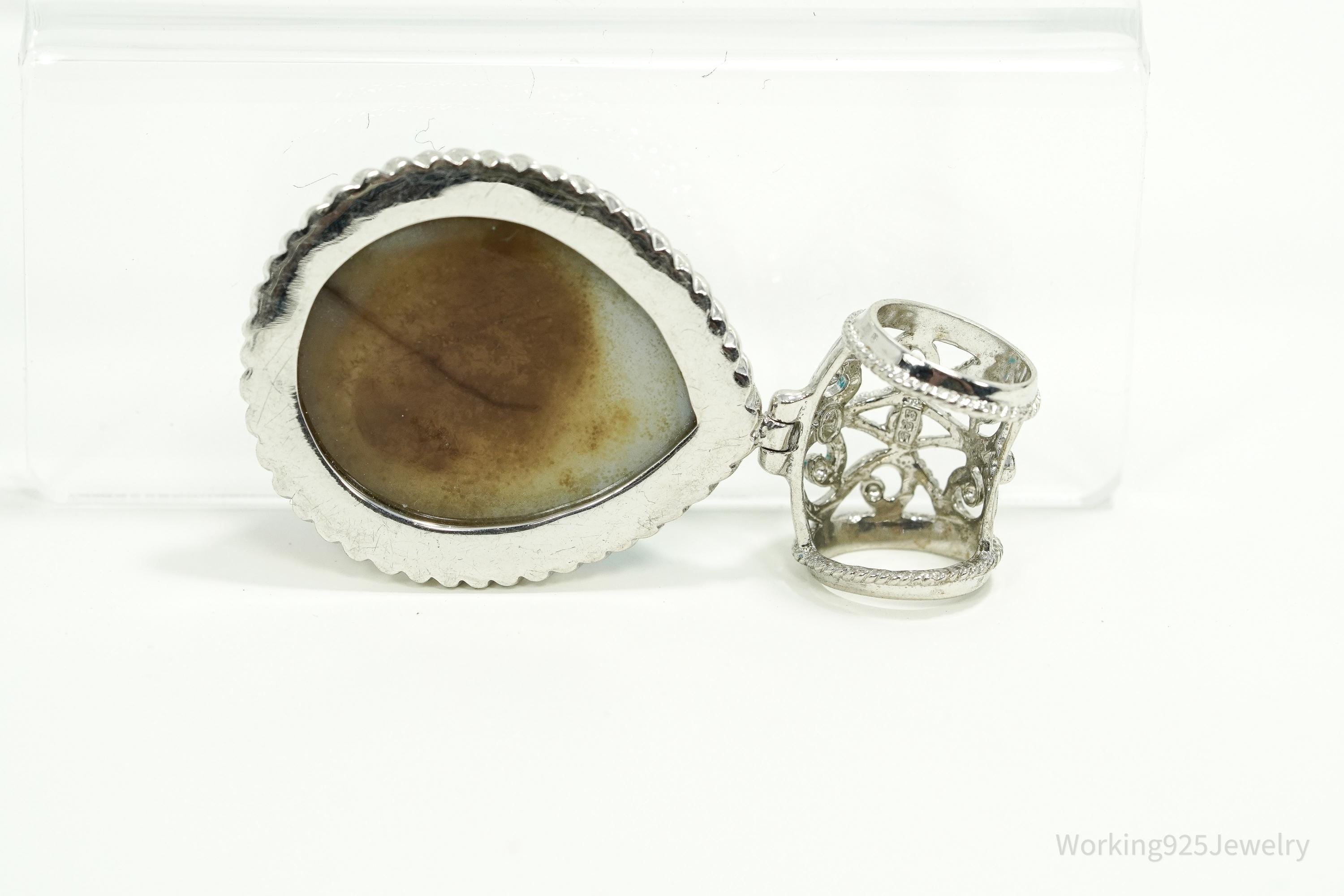 Vintage Large Druzy Quartz Sterling Silver Necklace Pendant