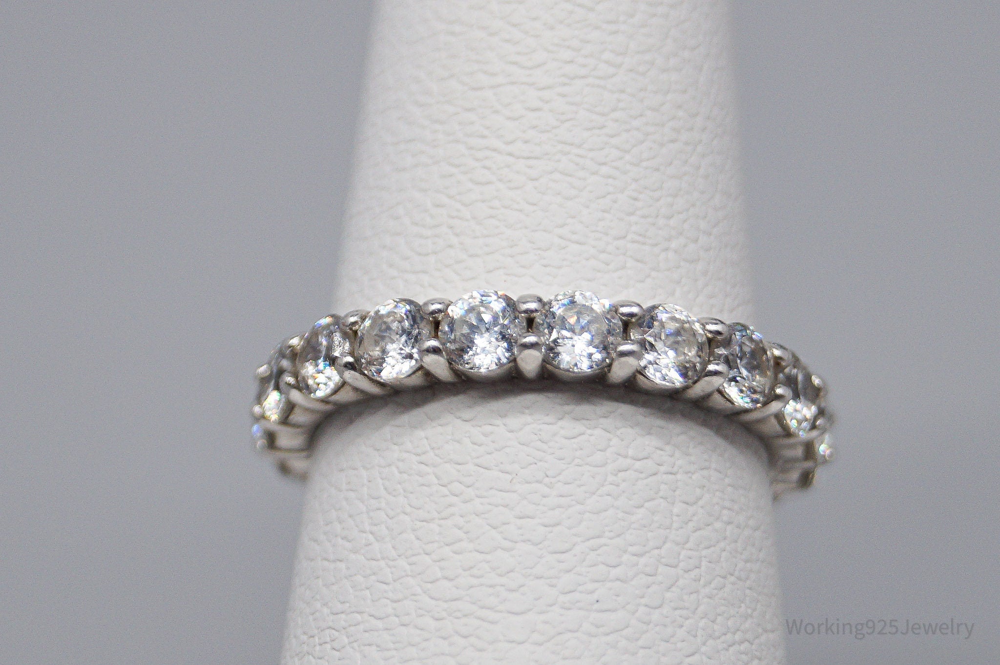 Vintage Cubic Zirconia Platinum Clad Sterling Silver Ring - Size 5