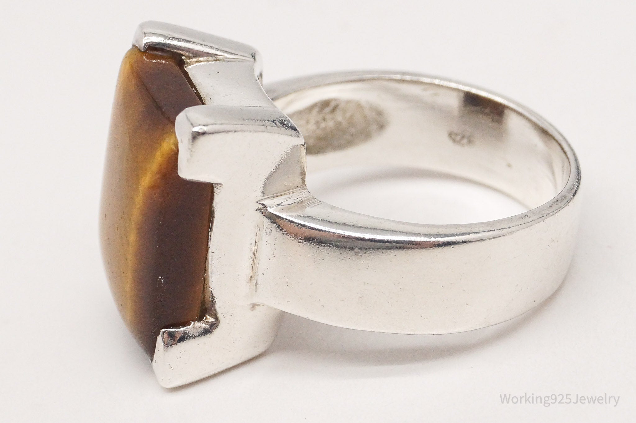 Vintage Large Tigers Eye Sterling Silver Ring - Size 9