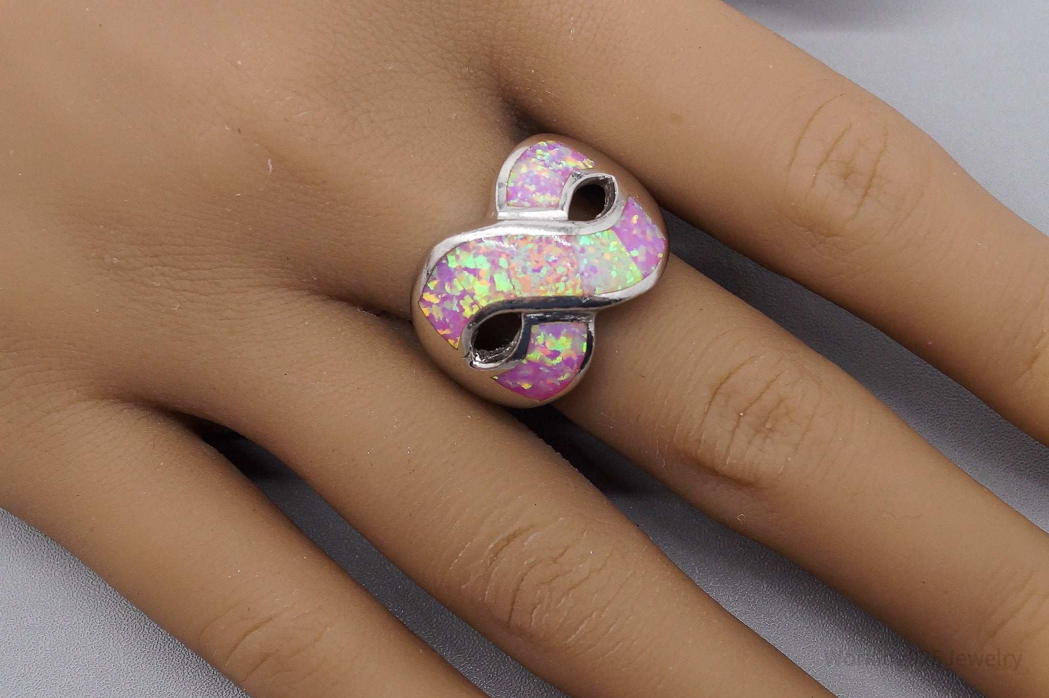 Vintage Lap Pink Opal Inlay Sterling Silver Infinity Ring -Size 9