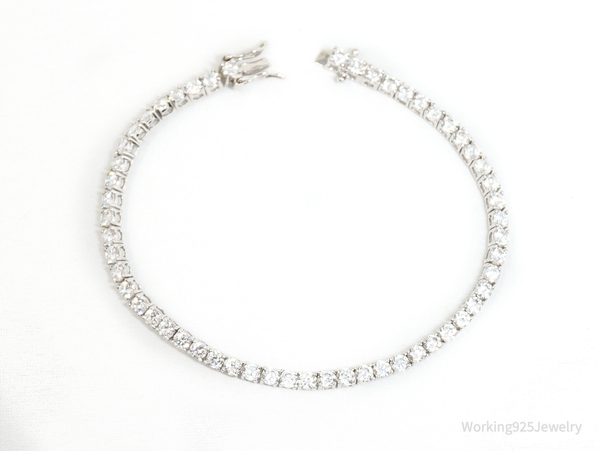 Vintage Art Deco Mid Century Cubic Zirconia Sterling Silver Tennis Bracelet