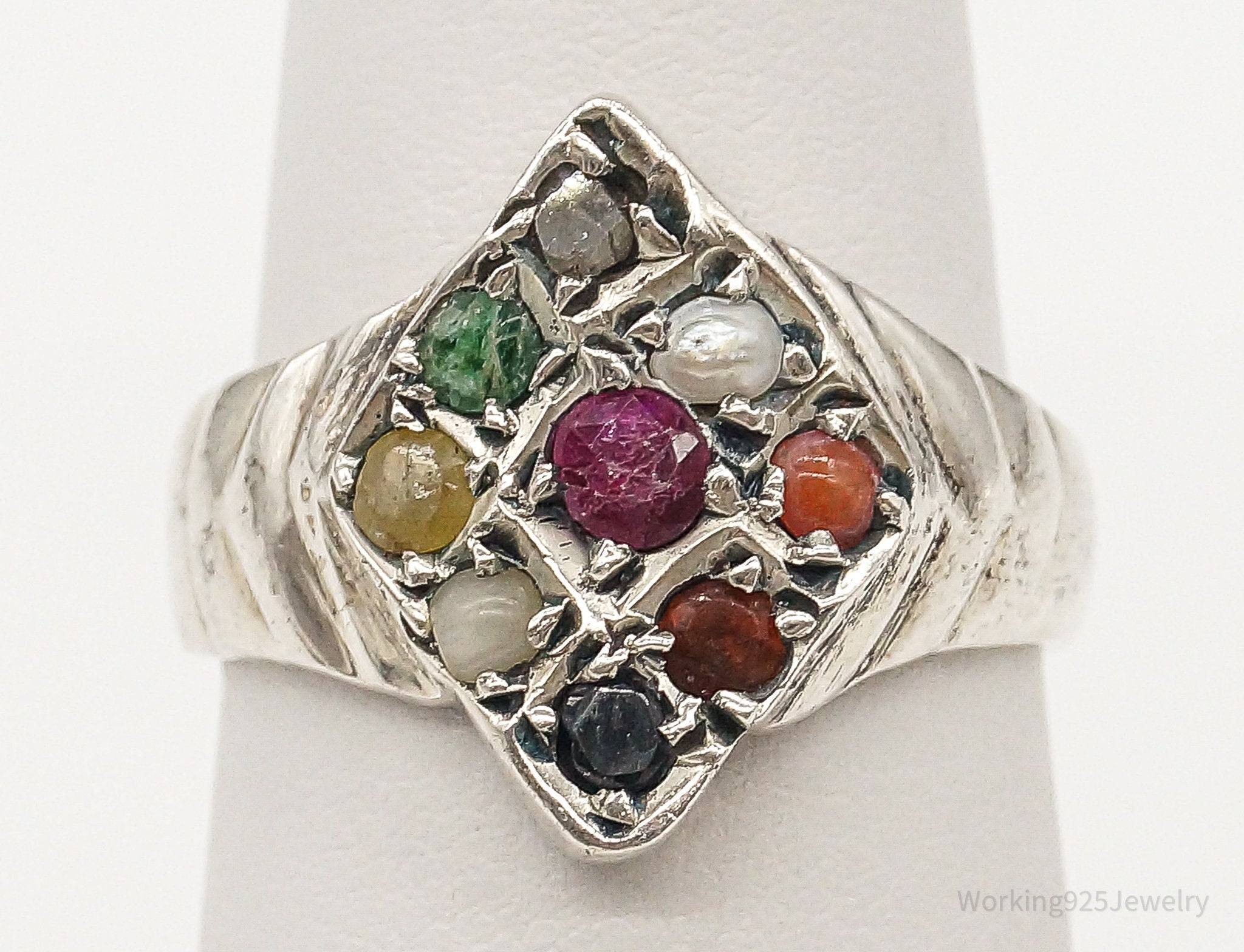 Vintage Multi Gem Sterling Silver Ring - Size 7