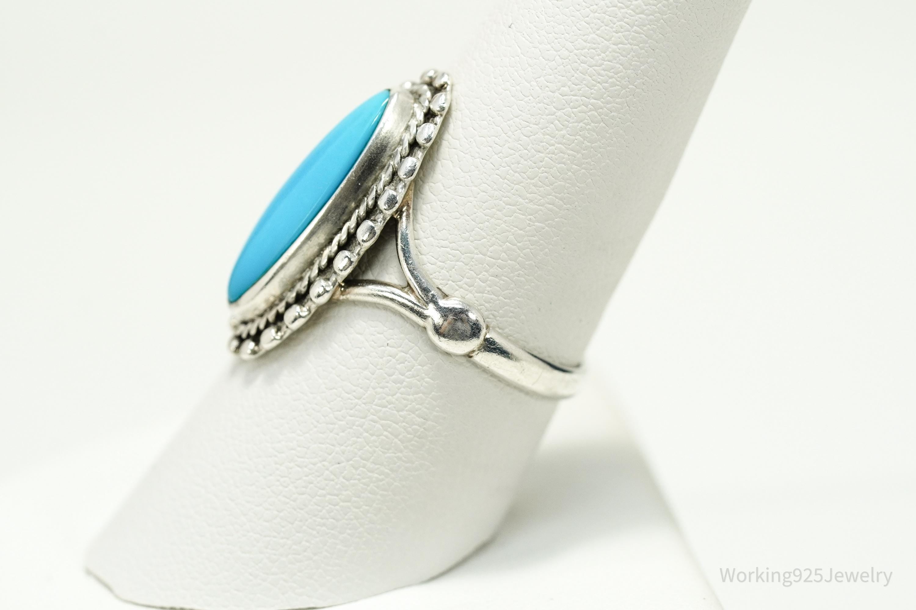 Vintage 1984 Southwestern Style Turquoise Sterling Silver Ring - Size 8.5