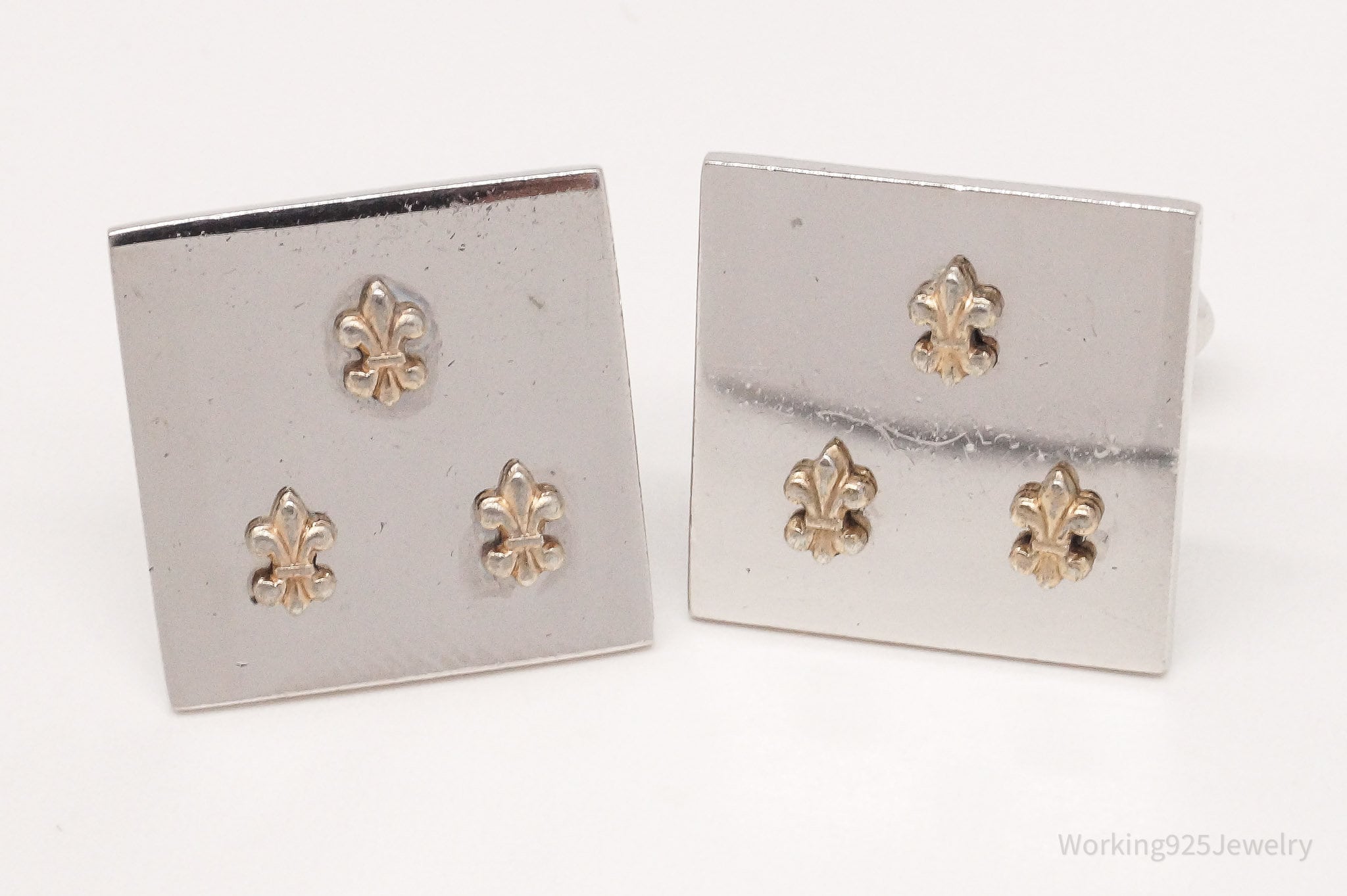 Vintage 1950s Swank Gold Tone Fleur De Lis Sterling Silver Cufflinks