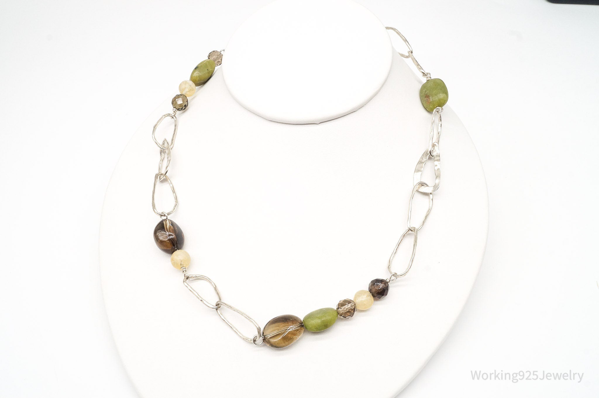 Retired Silpada Jade Smoky Topaz Citrine Chain Link Sterling Silver Necklace