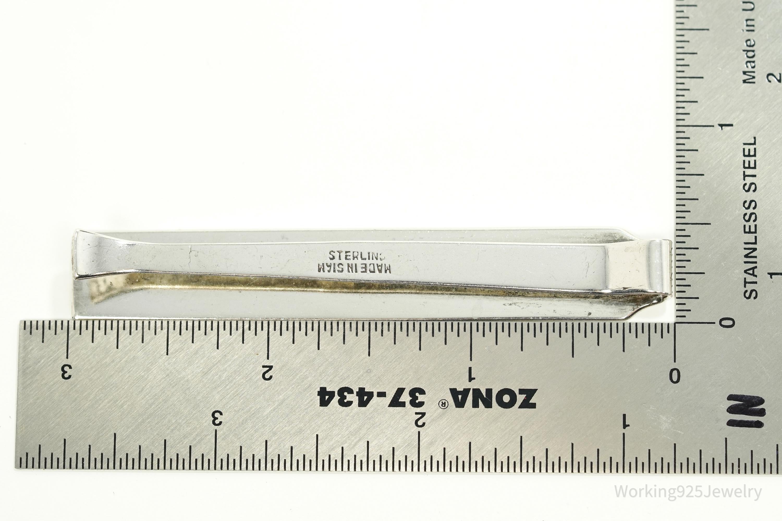 Vintage SIAM Black Enamel Sterling Silver Money Clip Tie Clip Hair Pin