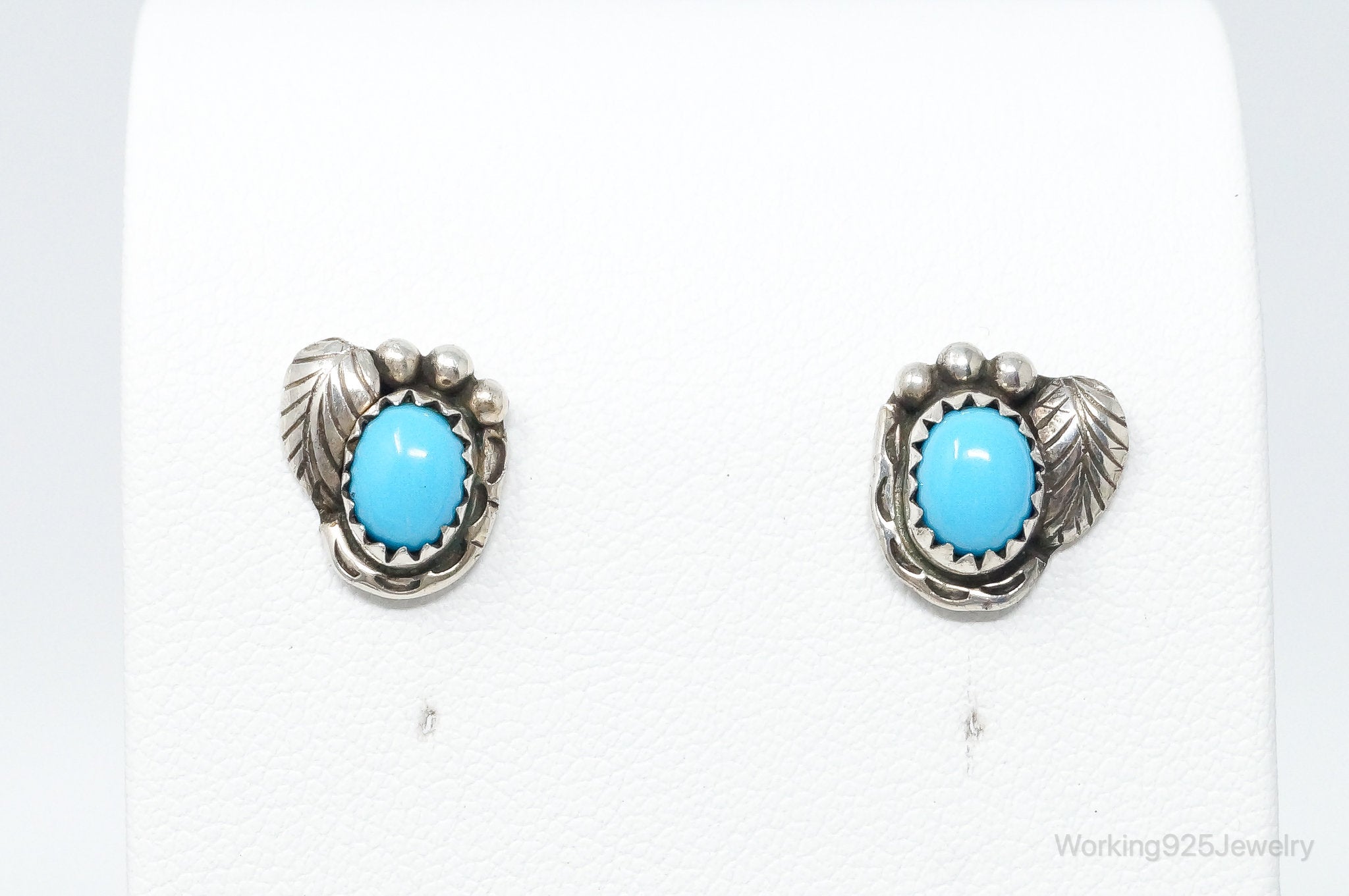 Vintage Native American CB Turquoise Sterling Silver Earrings