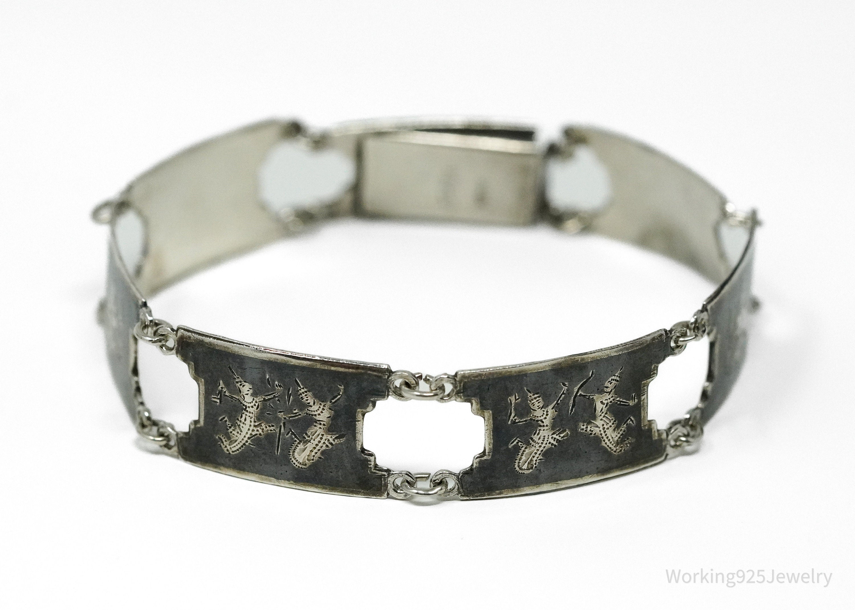 Vintage SIAM Enamel Lightening Dancers Sterling Silver Bracelet 7.25"