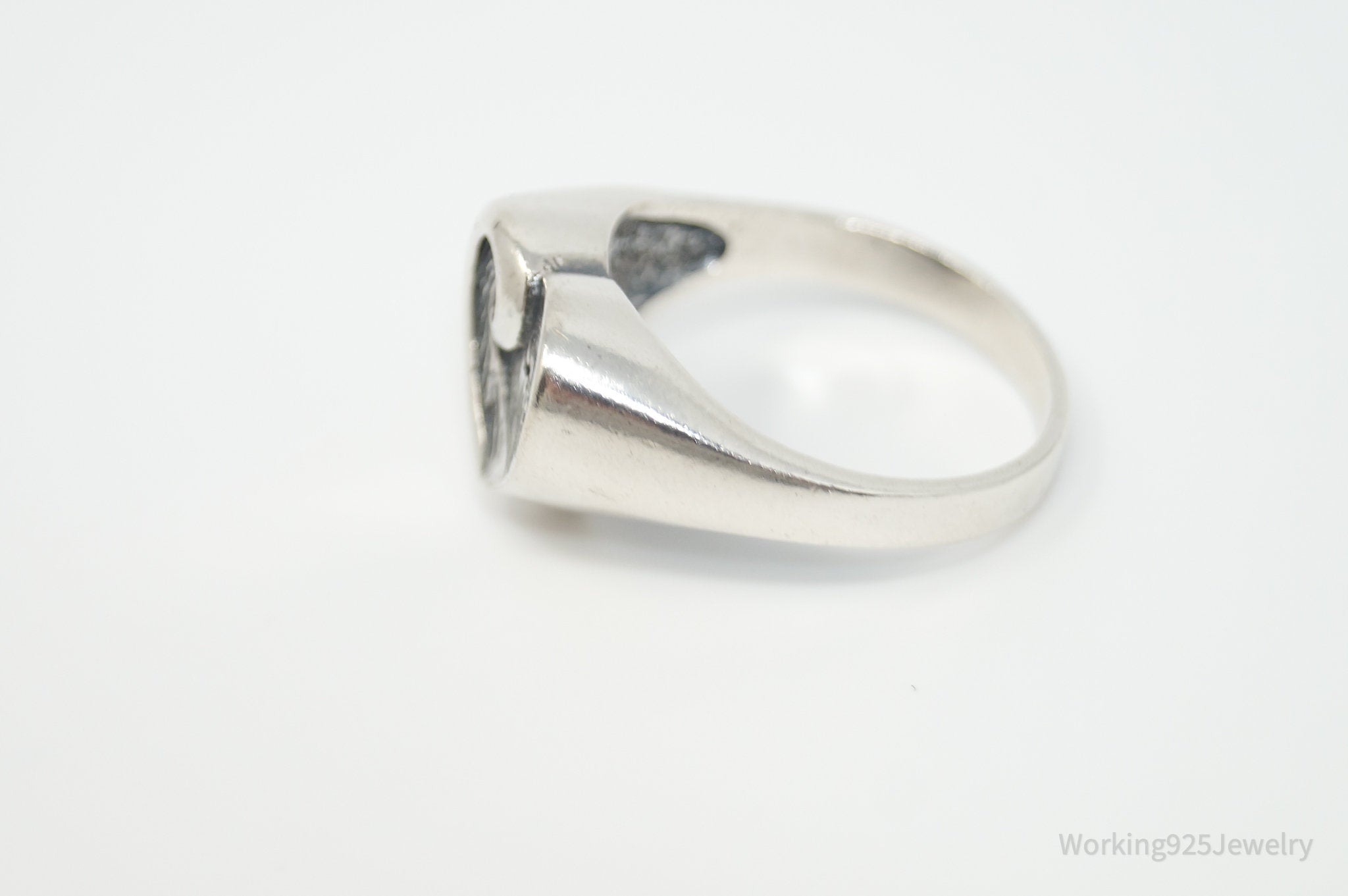 Vintage Surfs Up Wave Lover Sterling Silver Heart Ring - Sz 8.5