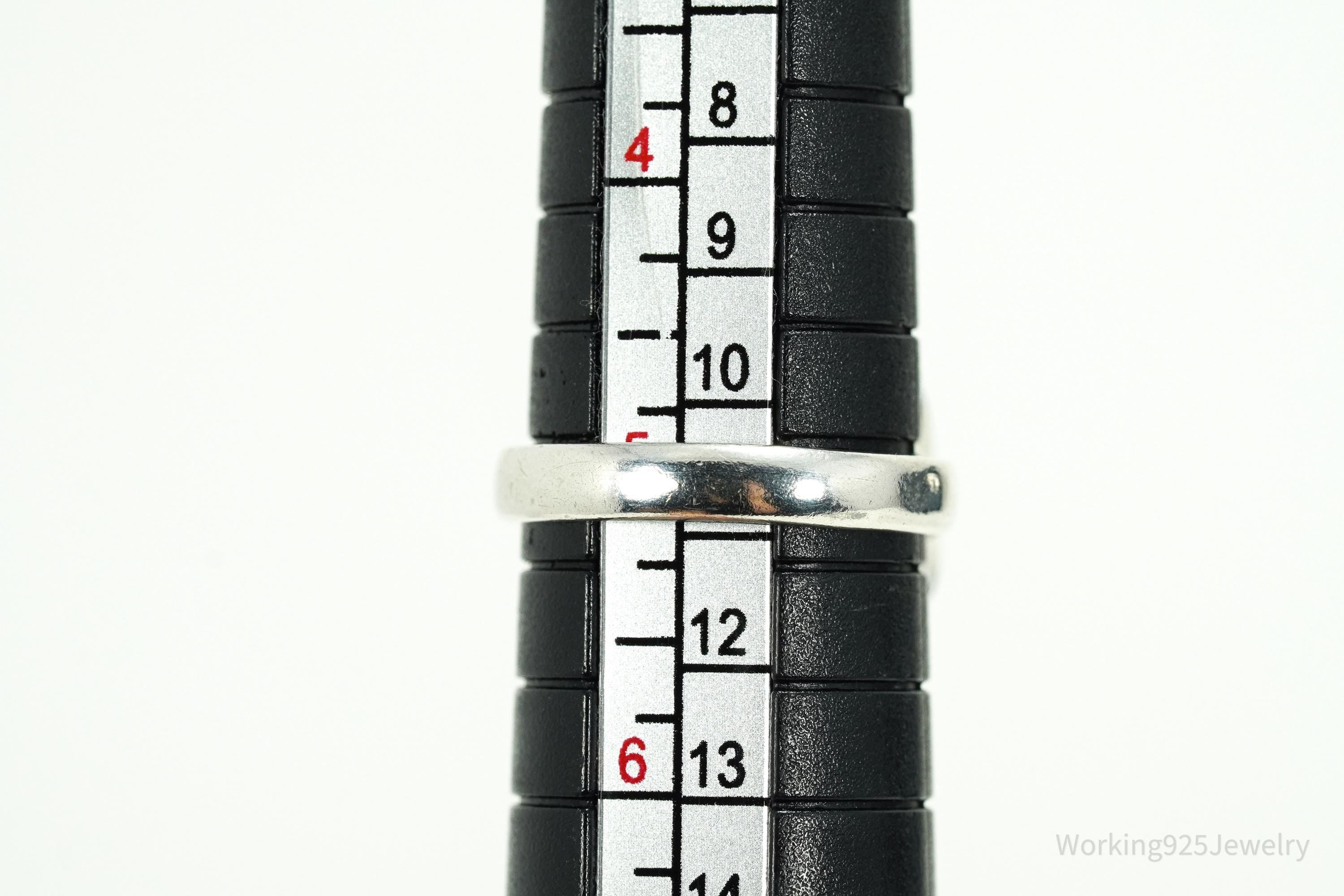 Vintage Mexico Modernist Red Paste Glass Stone Sterling Silver Ring - Size 5