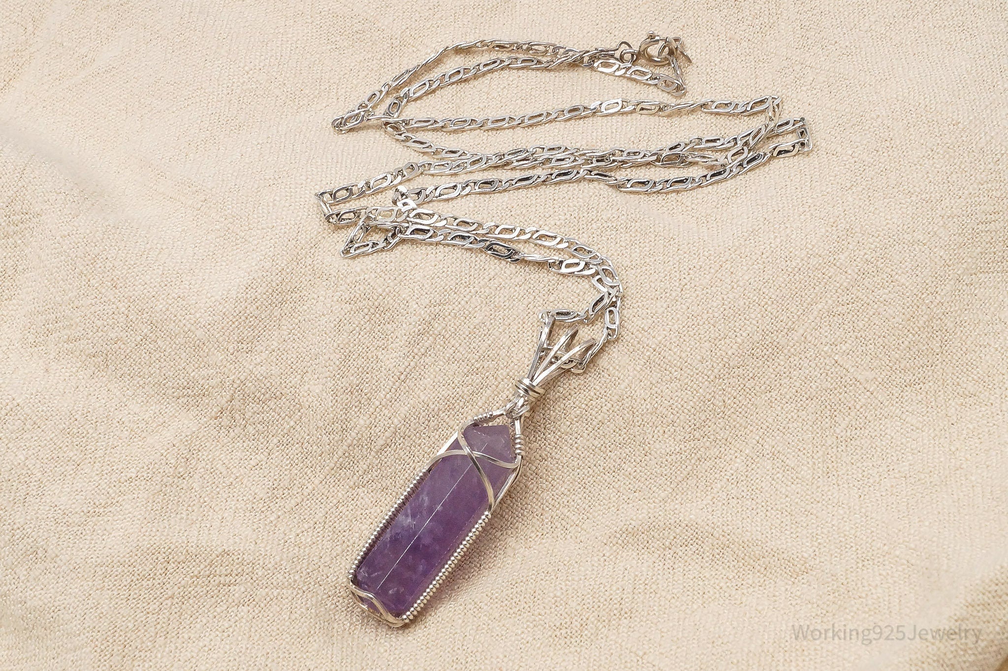 Vintage Amethyst Crystal Sterling Silver Necklace 2"