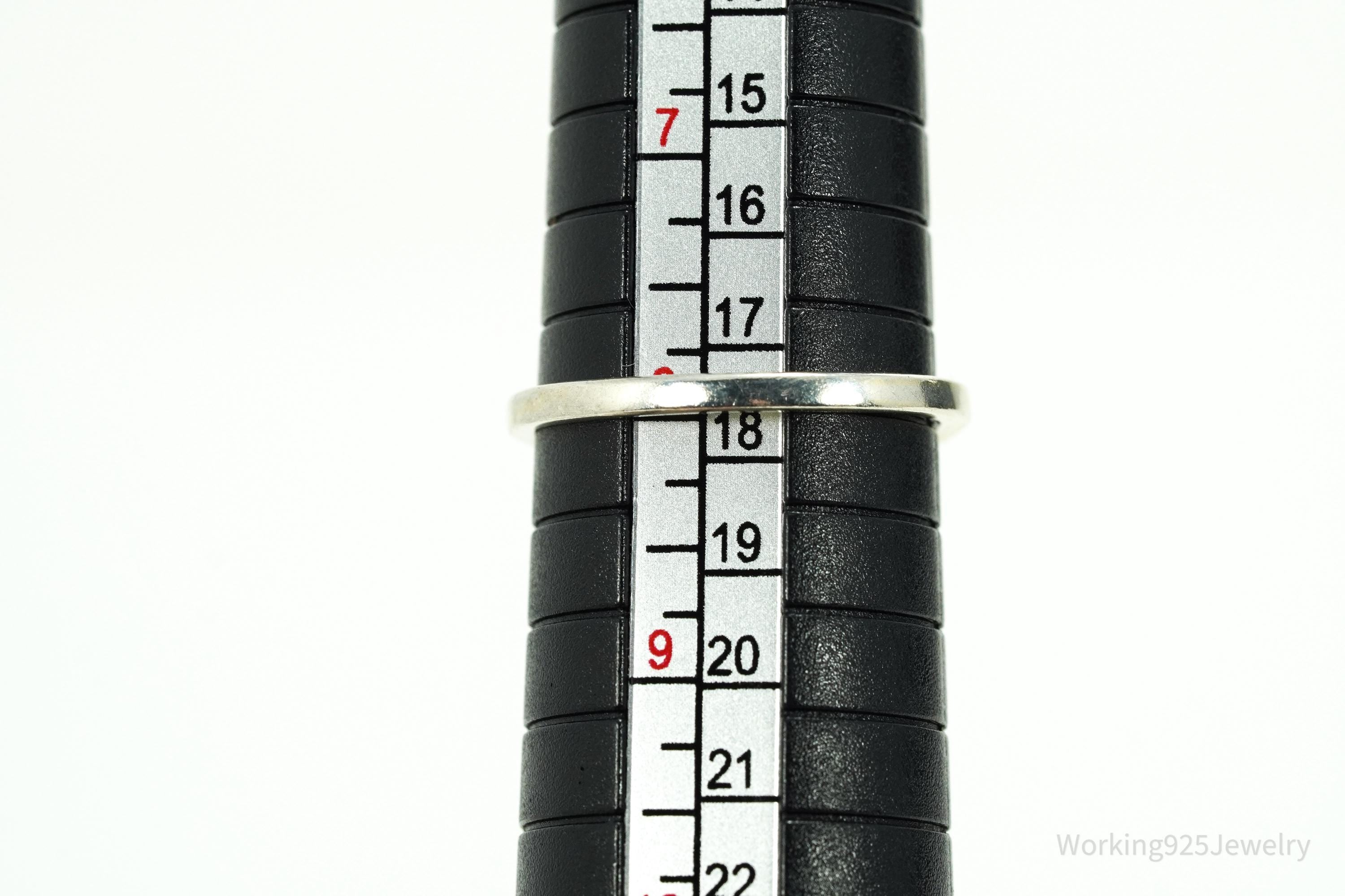 Vintage Blue Topaz & Diamond Gold Wash Sterling Silver Ring - Size 8