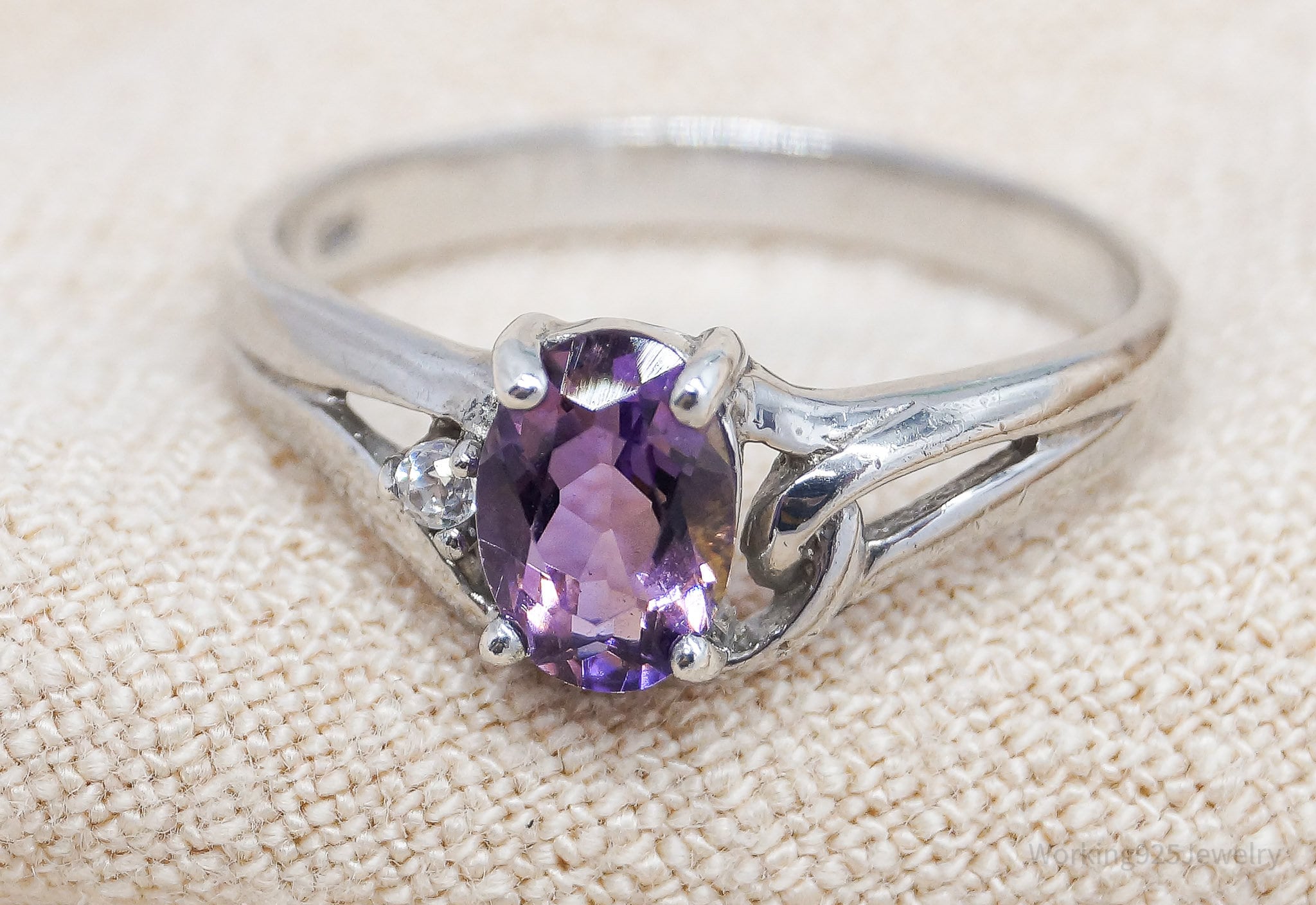 Vintage Amethyst Cubic Zirconia Sterling Silver Ring - Size 7