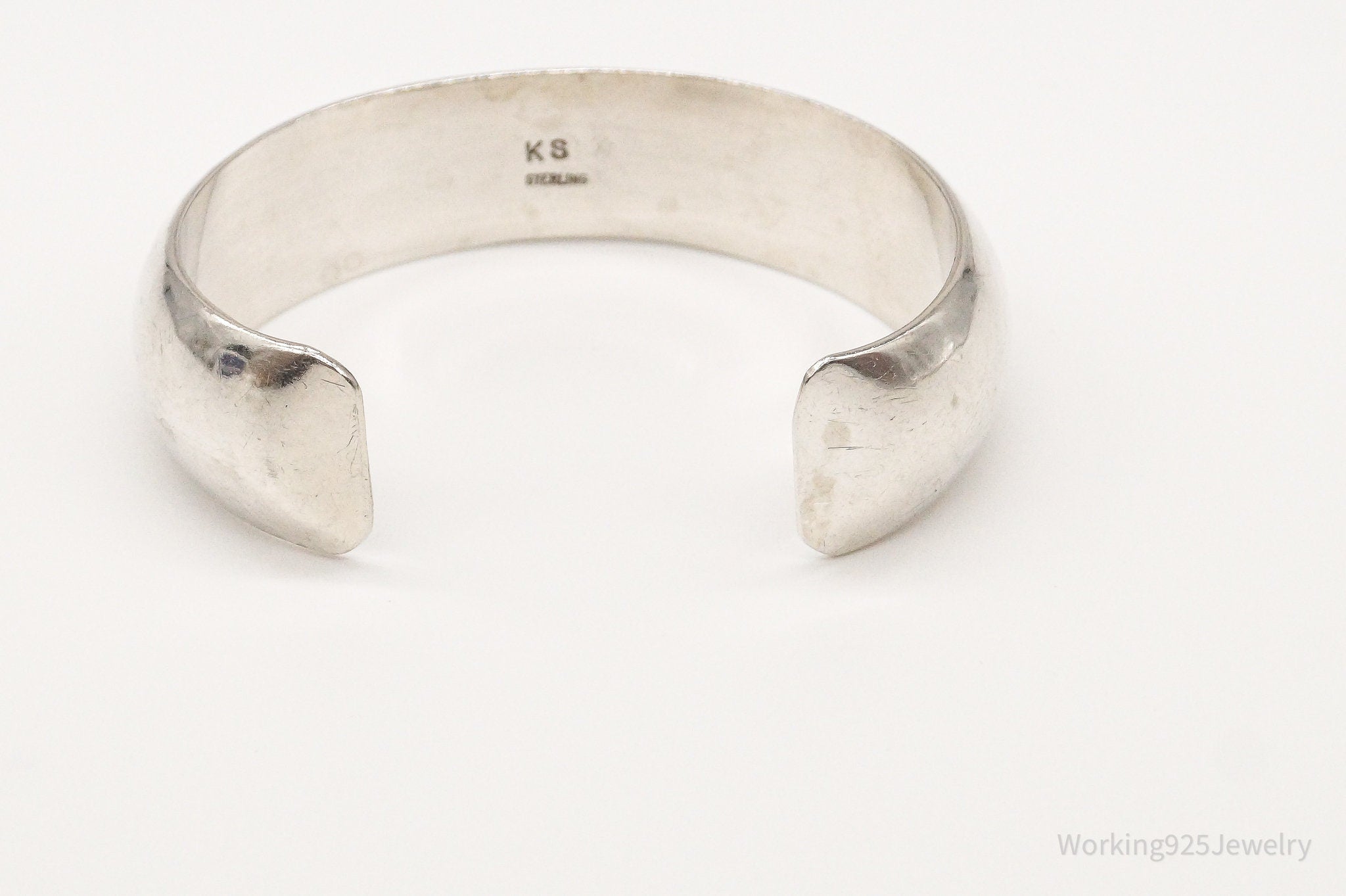 Vintage Native American KS Sterling Silver Wide Cuff Bracelet