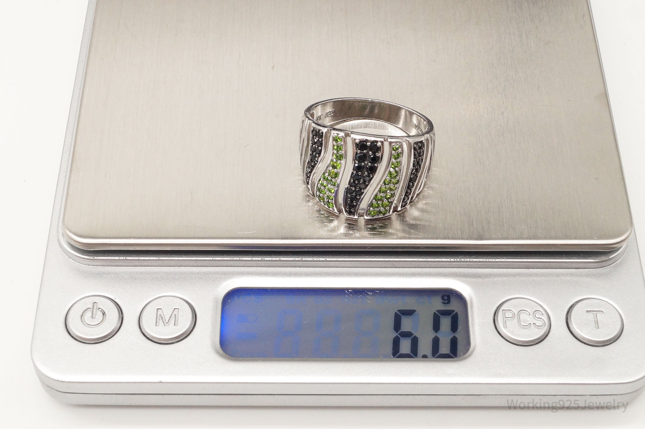 Vintage Designer HT Peridot Black Spinel Sterling Silver Ring - Size 11