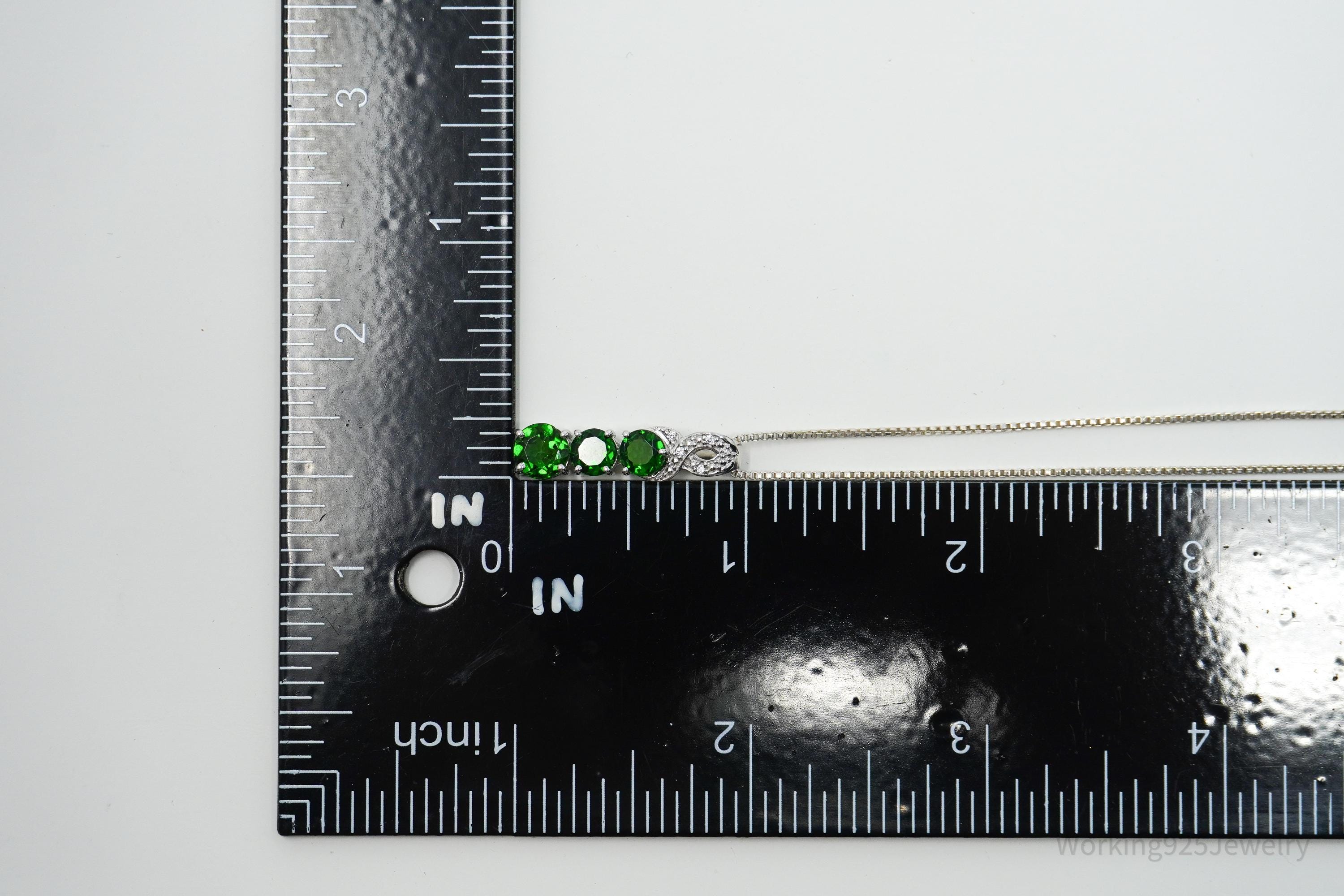 TGGC Green Chrome Diopside & White Topaz Sterling Silver Necklace 18"