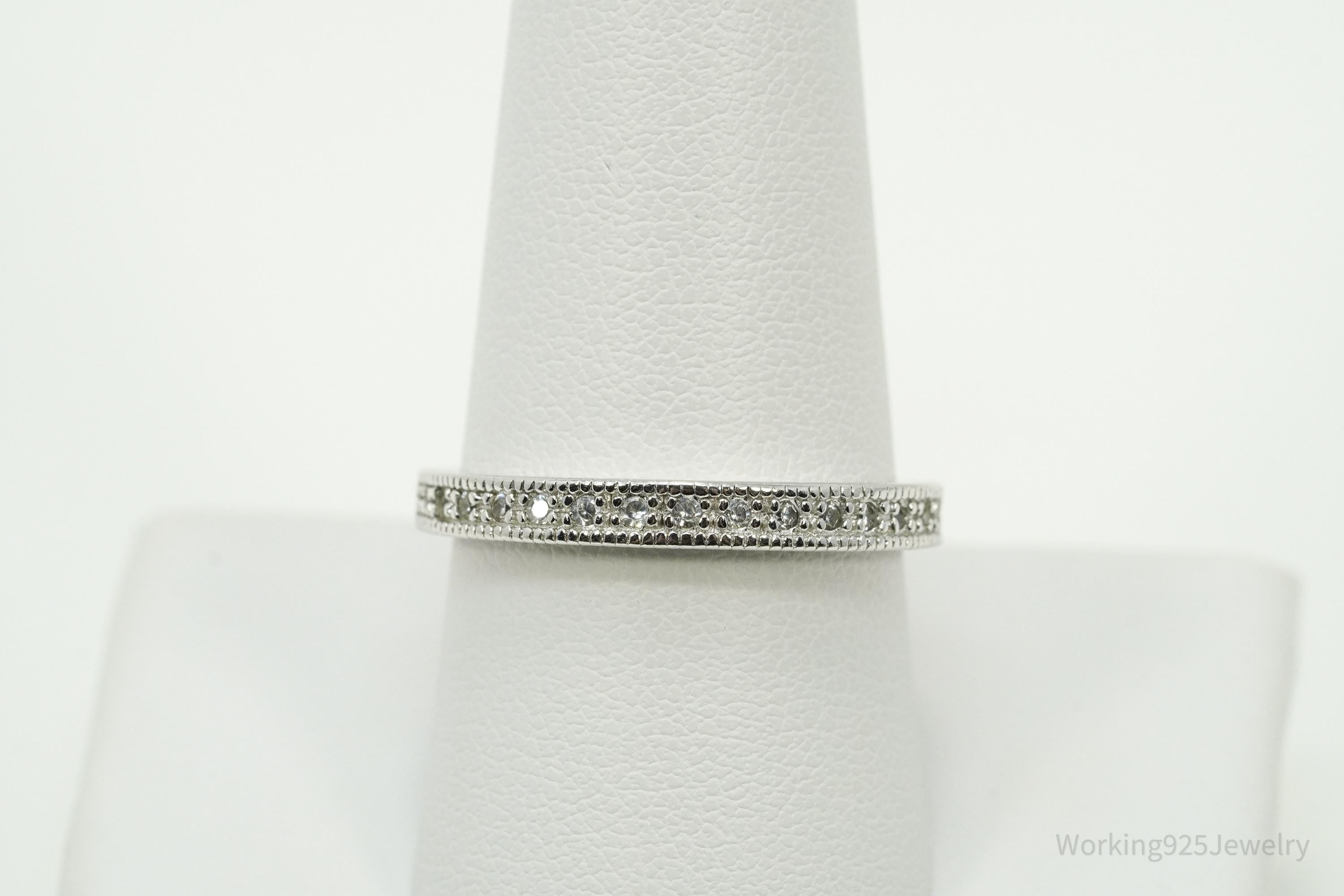 Vintage Cubic Zirconia Sterling Silver Band Ring - Size 9