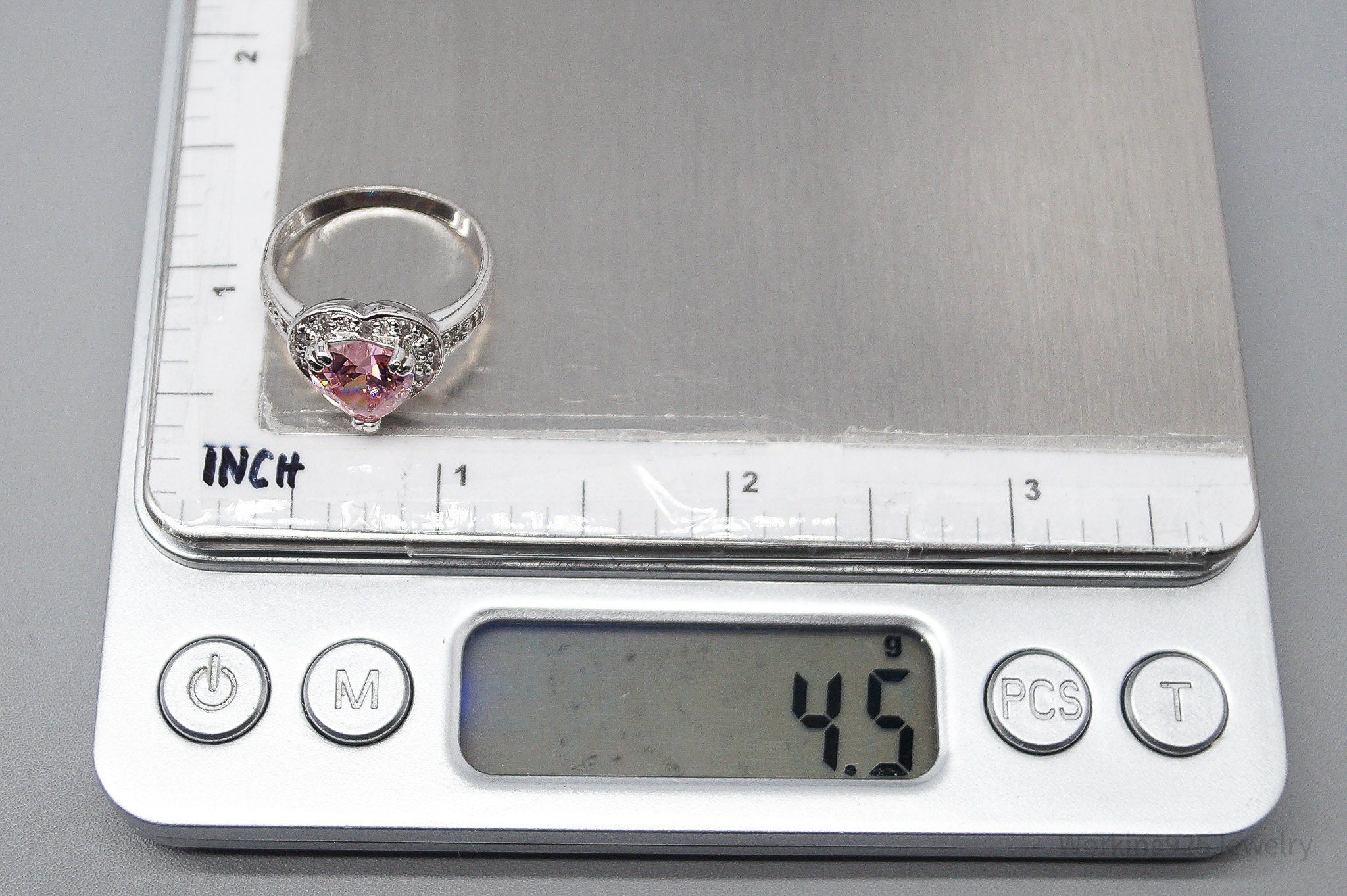 Vintage Pink & White Cubic Zirconia Rhodium Over Sterling Silver Ring - Size 8