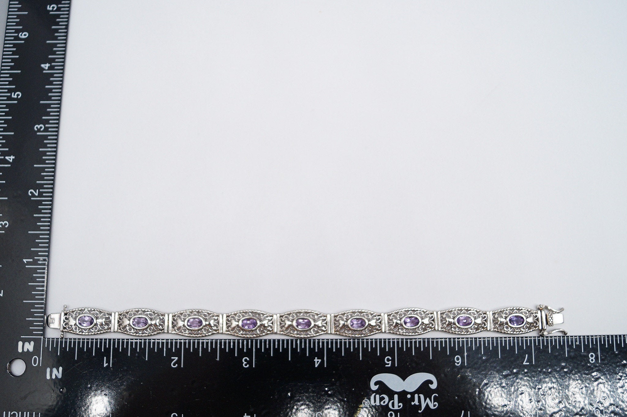 Vintage Purple Amethyst Sterling Silver Bracelet - 7.5"