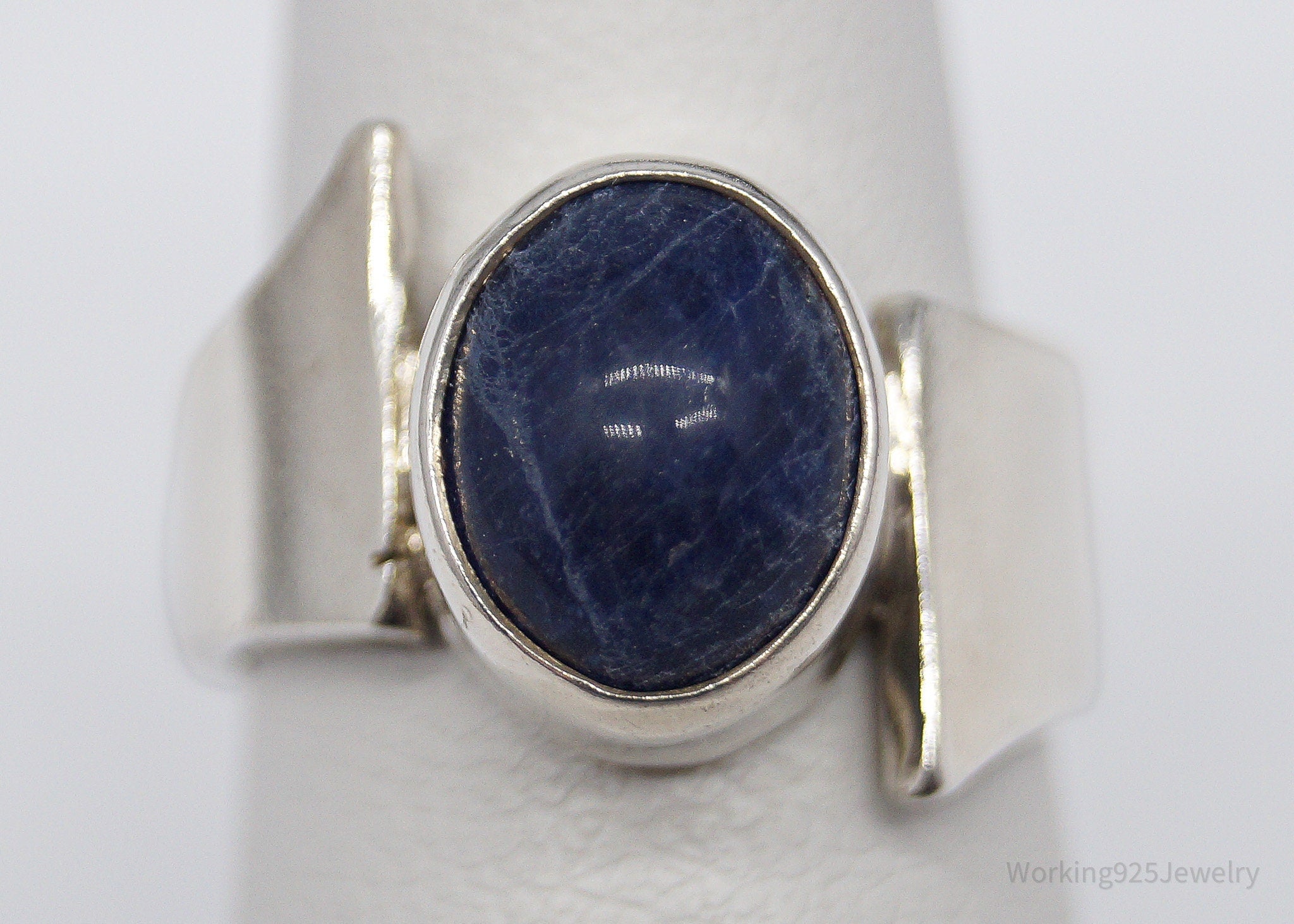 Vintage Sodalite Modernist Style Silver Ring - Size 5